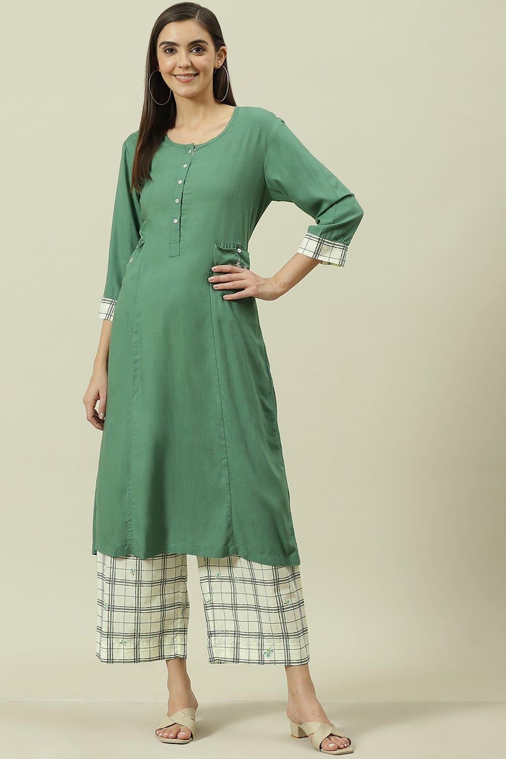 Pink & Purple Solid Rayon Straight Suit Set image number 0