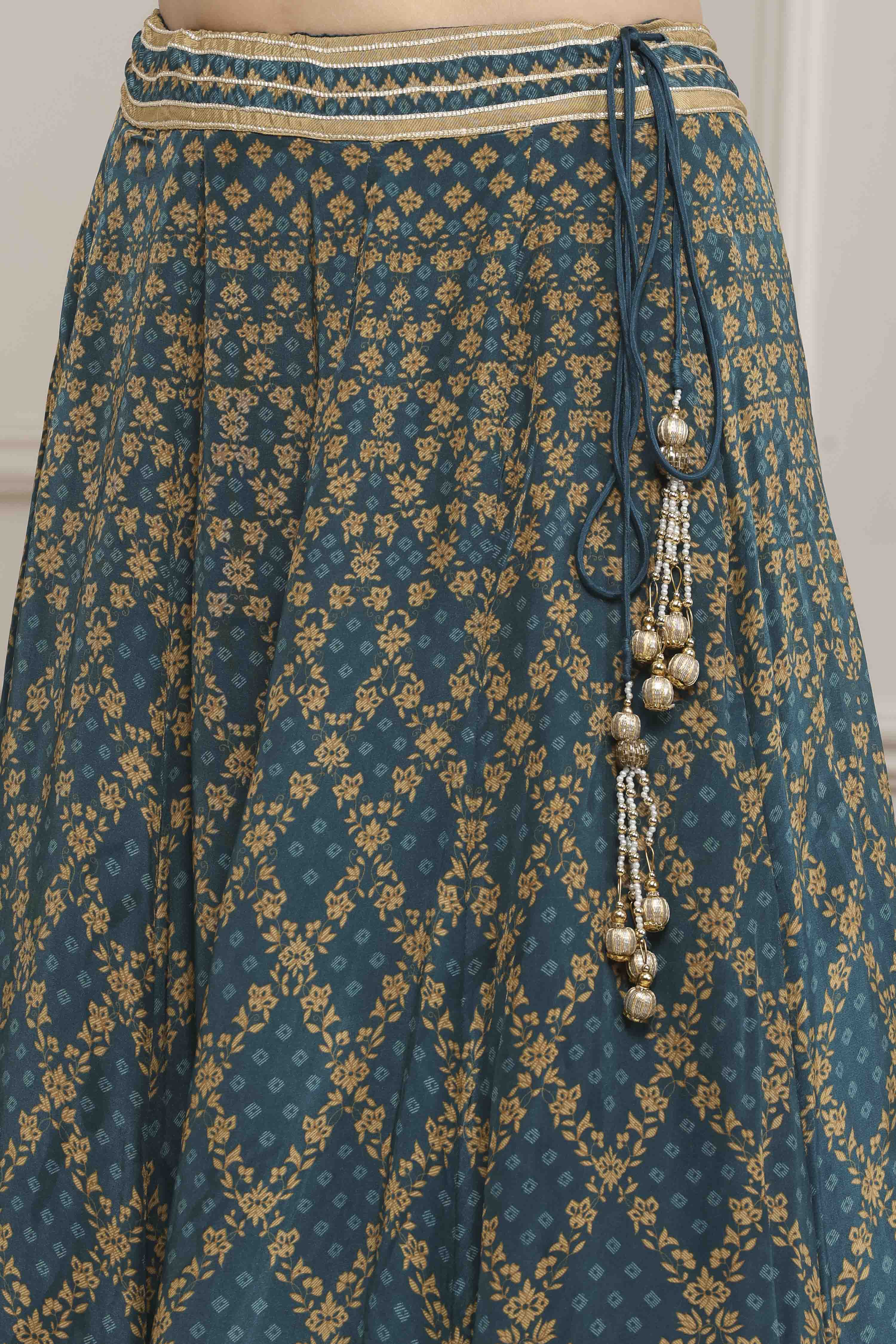 Teal Cotton Blend Dyed Lehenga Set image number 2
