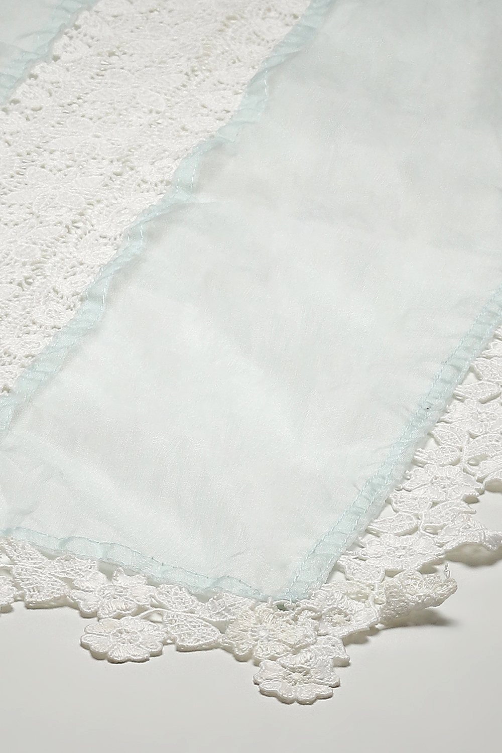 Light Blue Muslin Lace Unstitched Suit Set image number 4