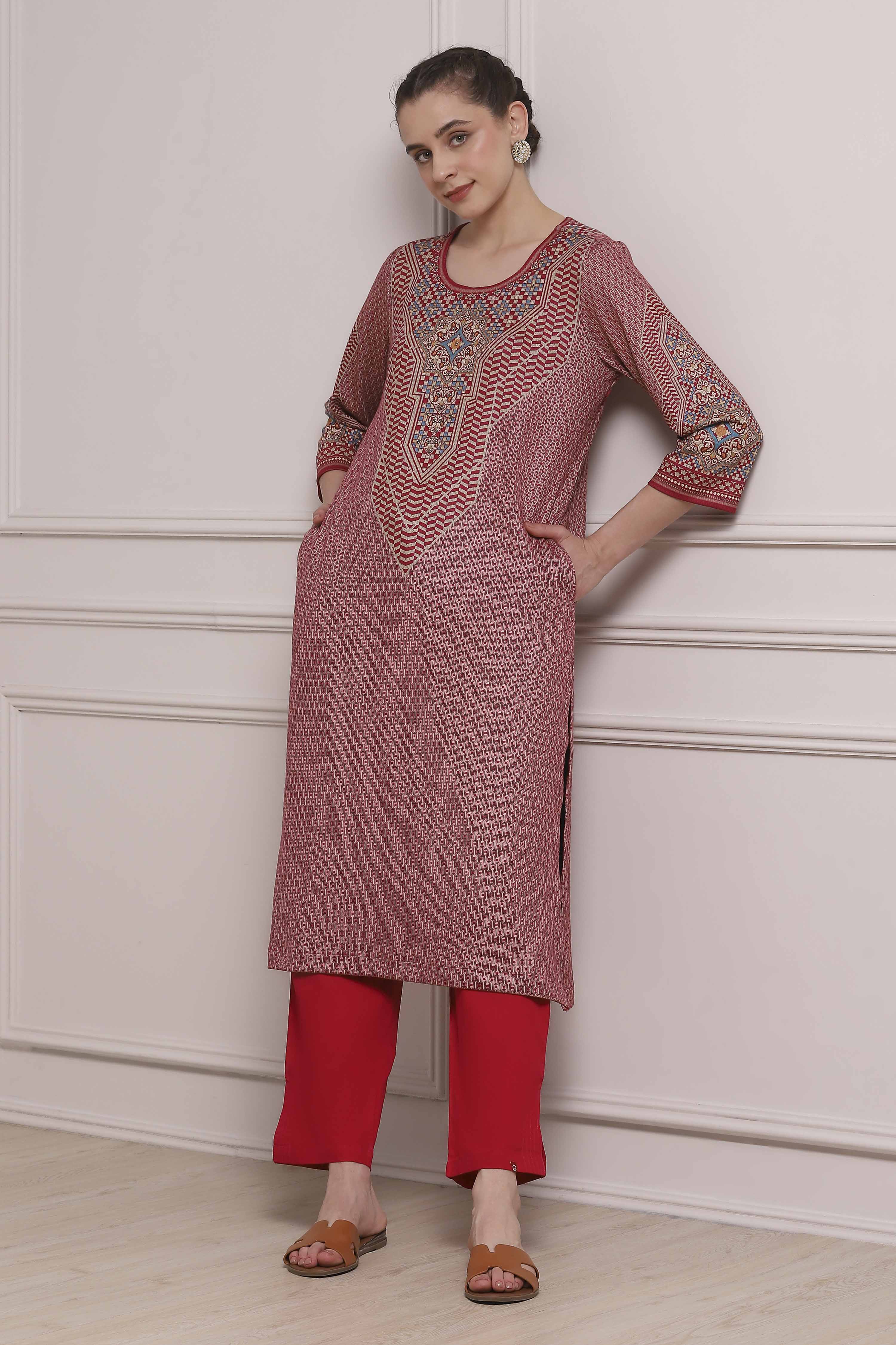 Blue Polyester Straight Printed Kurta image number 0