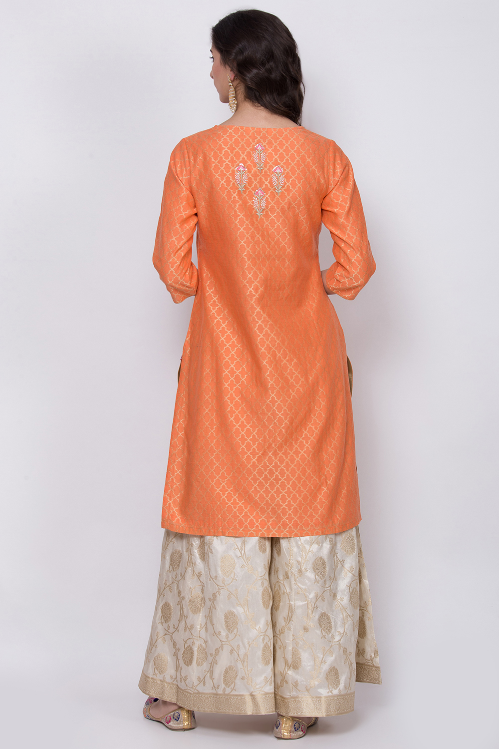 Orange Poly Cotton Kurta Sharara Suit Set image number 4