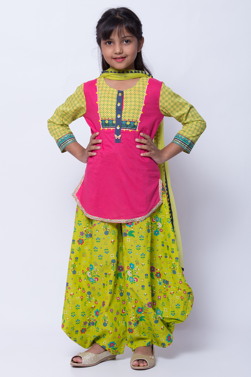 Pink Cotton Straight Kurta Dhoti Pant Suit Set image number 0