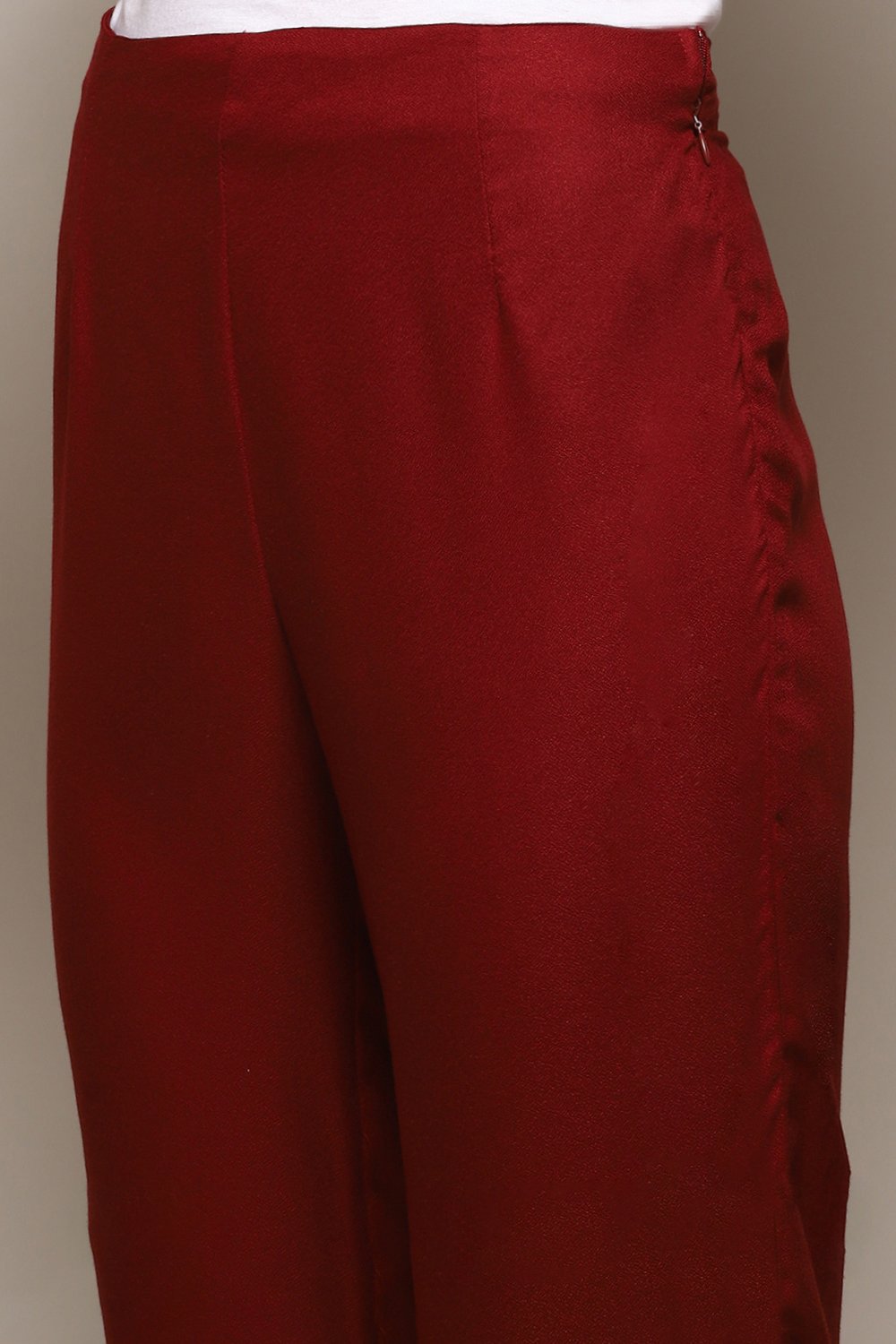 Maroon Viscose Slim Solid Pants image number 1