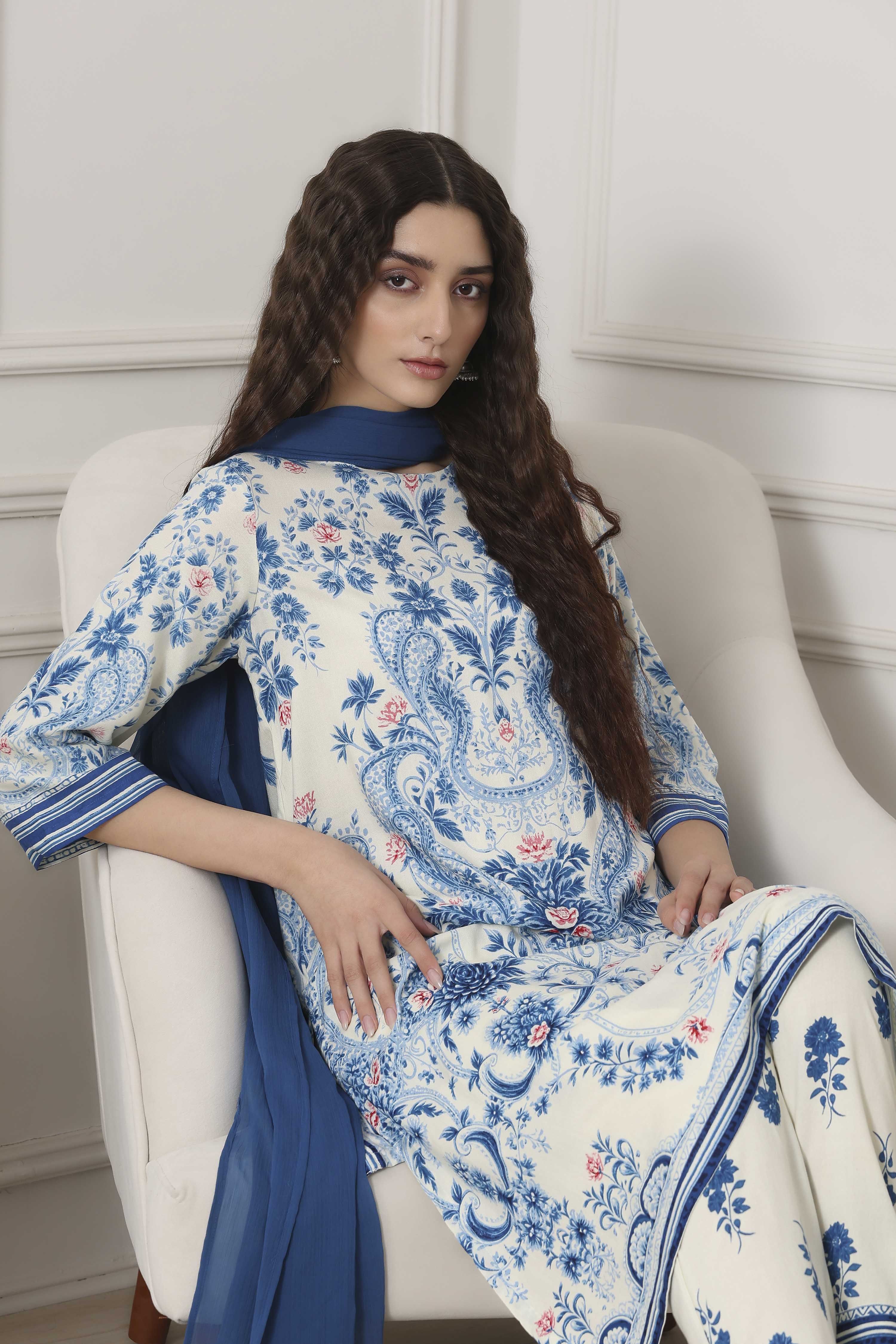 Blue Viscose Rayon Straight Suit Set image number 9