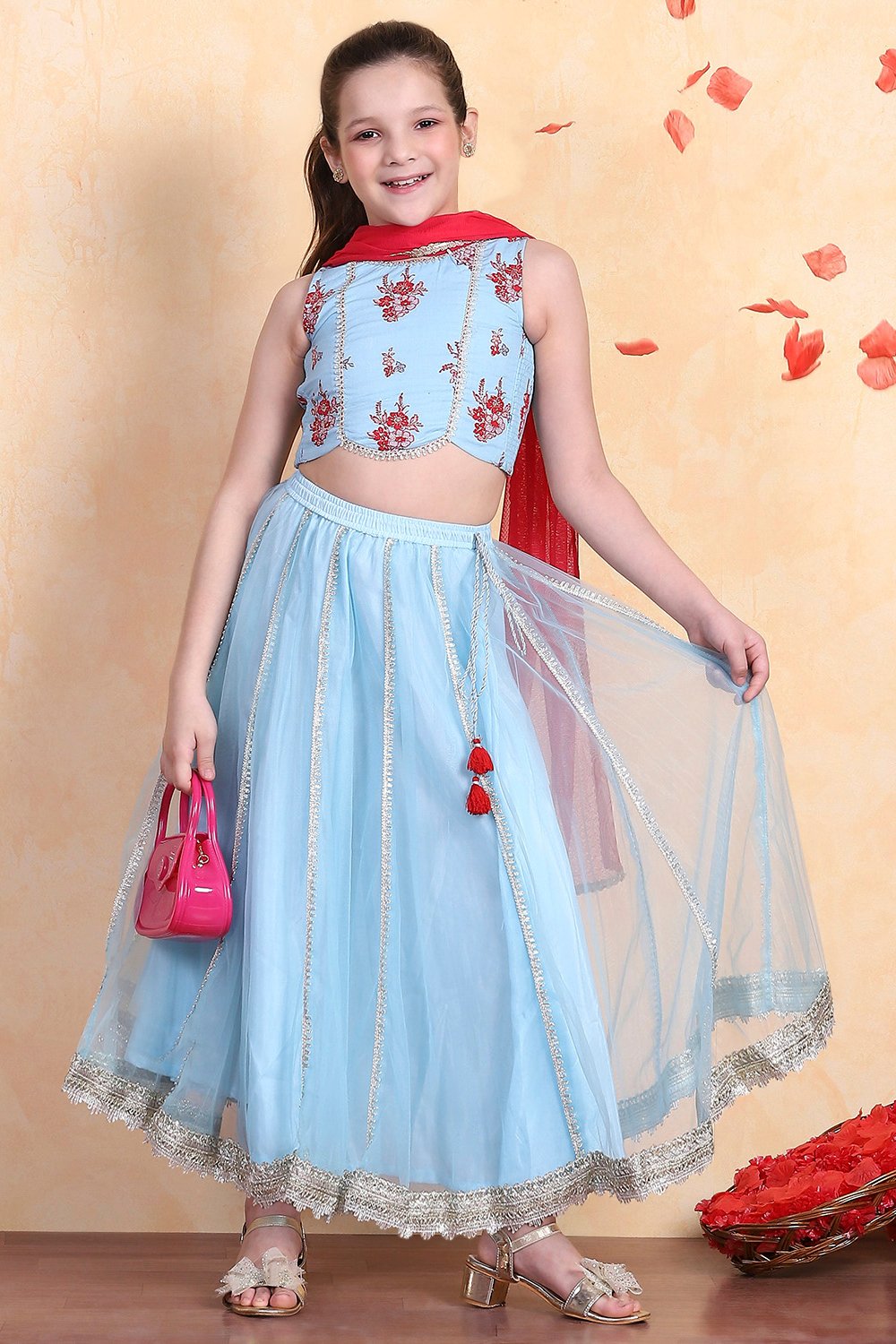 Sky Blue Cotton Lehenga Set image number 0