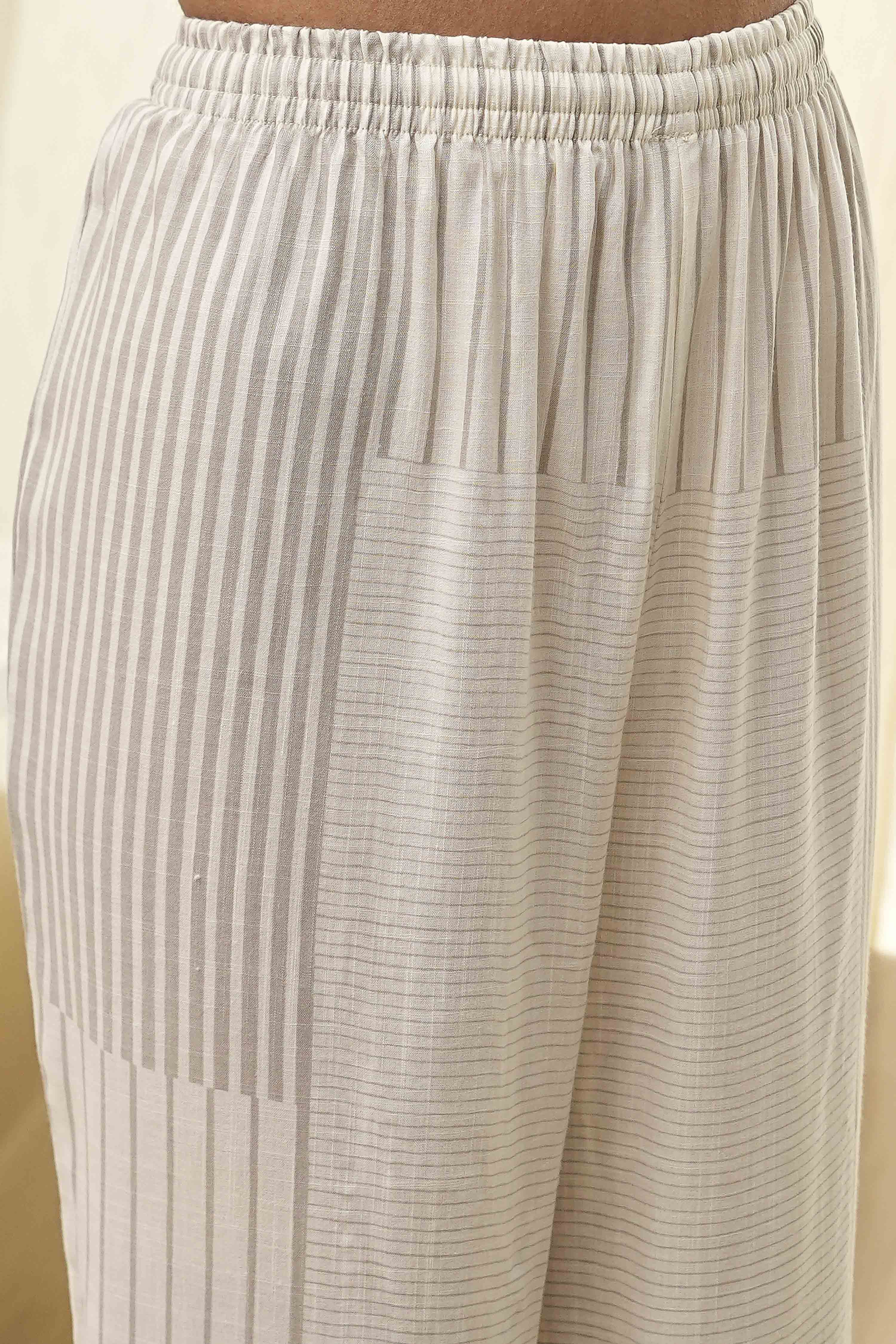 Black and Off-White Straight Printed Kurta Set image number 2