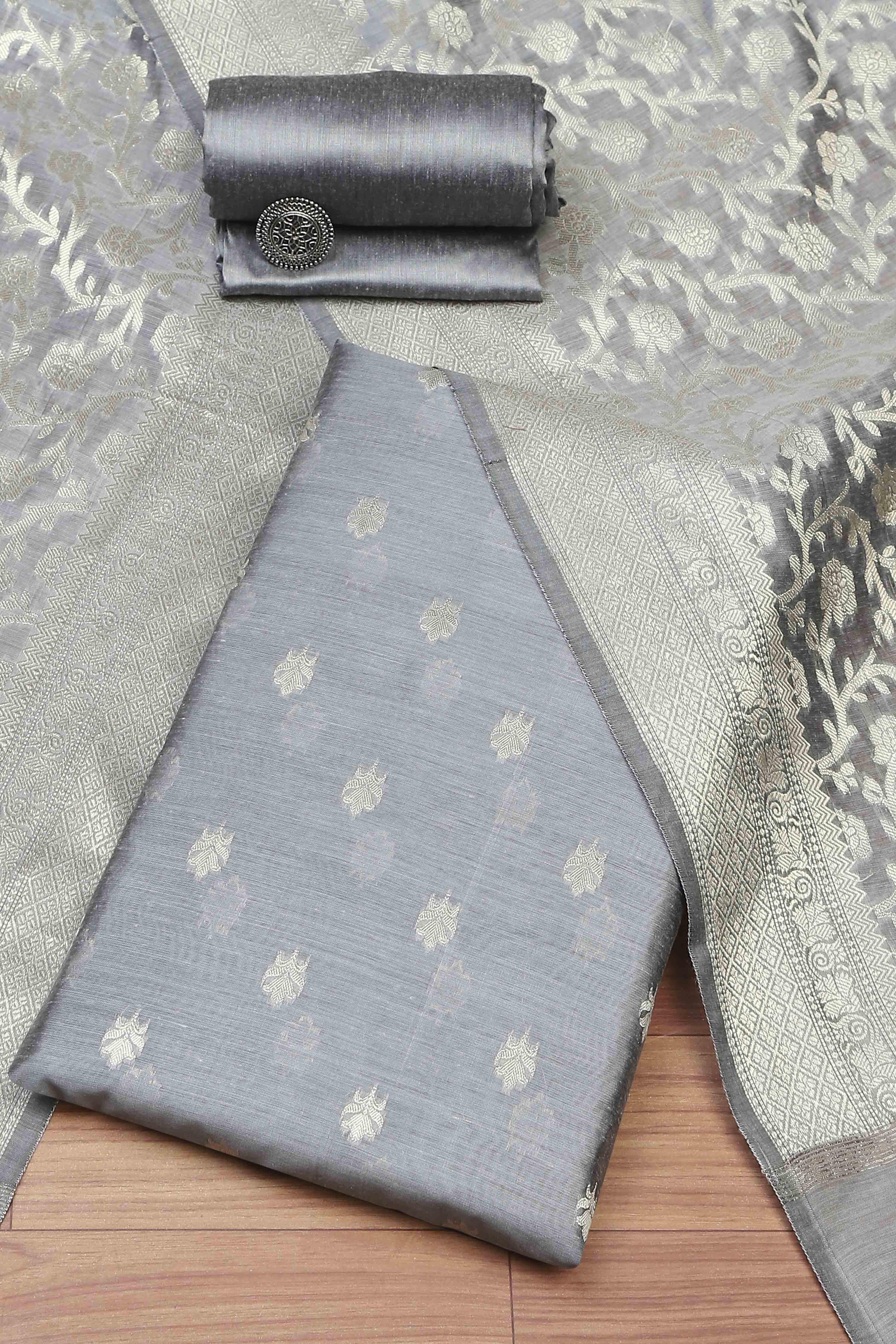 Mustard Cotton Printed Embroidered Unstitched Suit Set image number 0