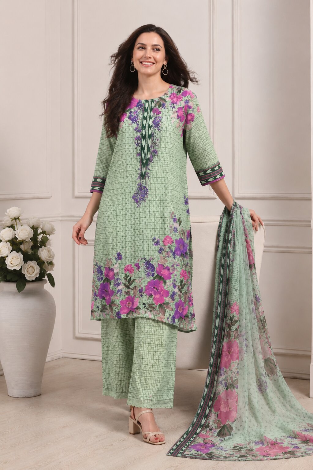 Purple Rayon Printed Straight Suit Set image number 0