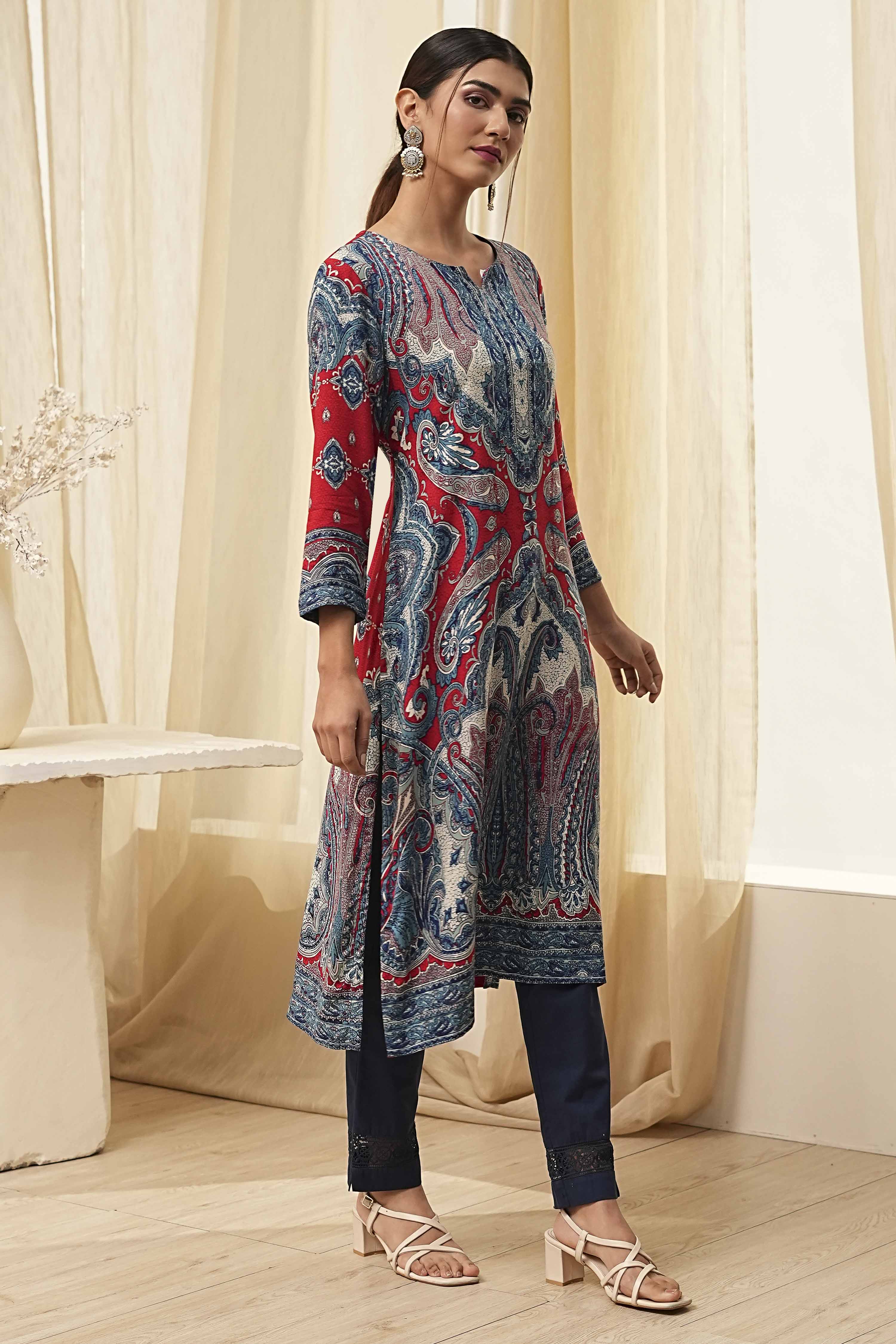 Pink Printed Straight Kurta image number 4