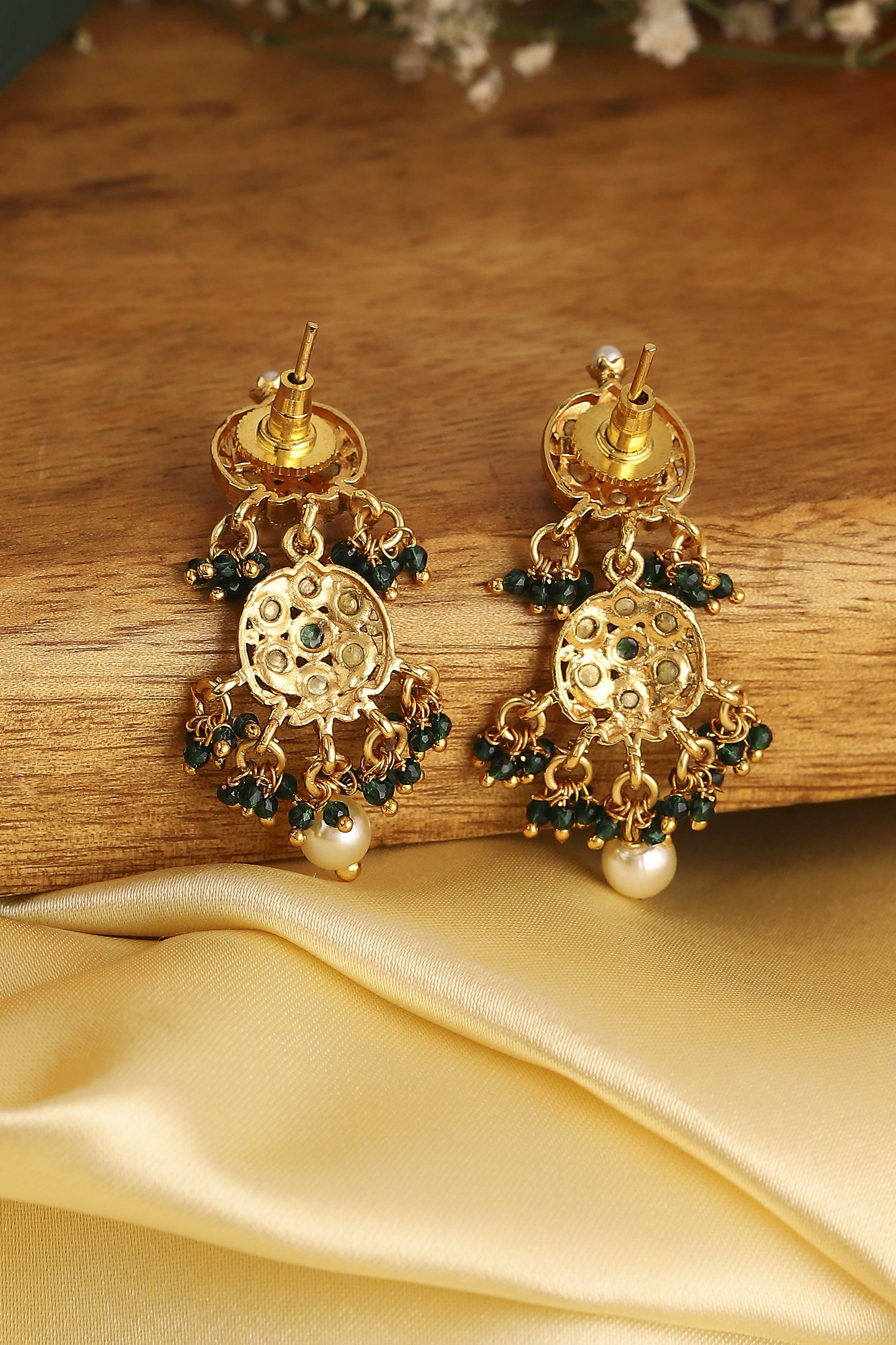 Gold Plated Brass Stone Studded Drop Earrings image number 2