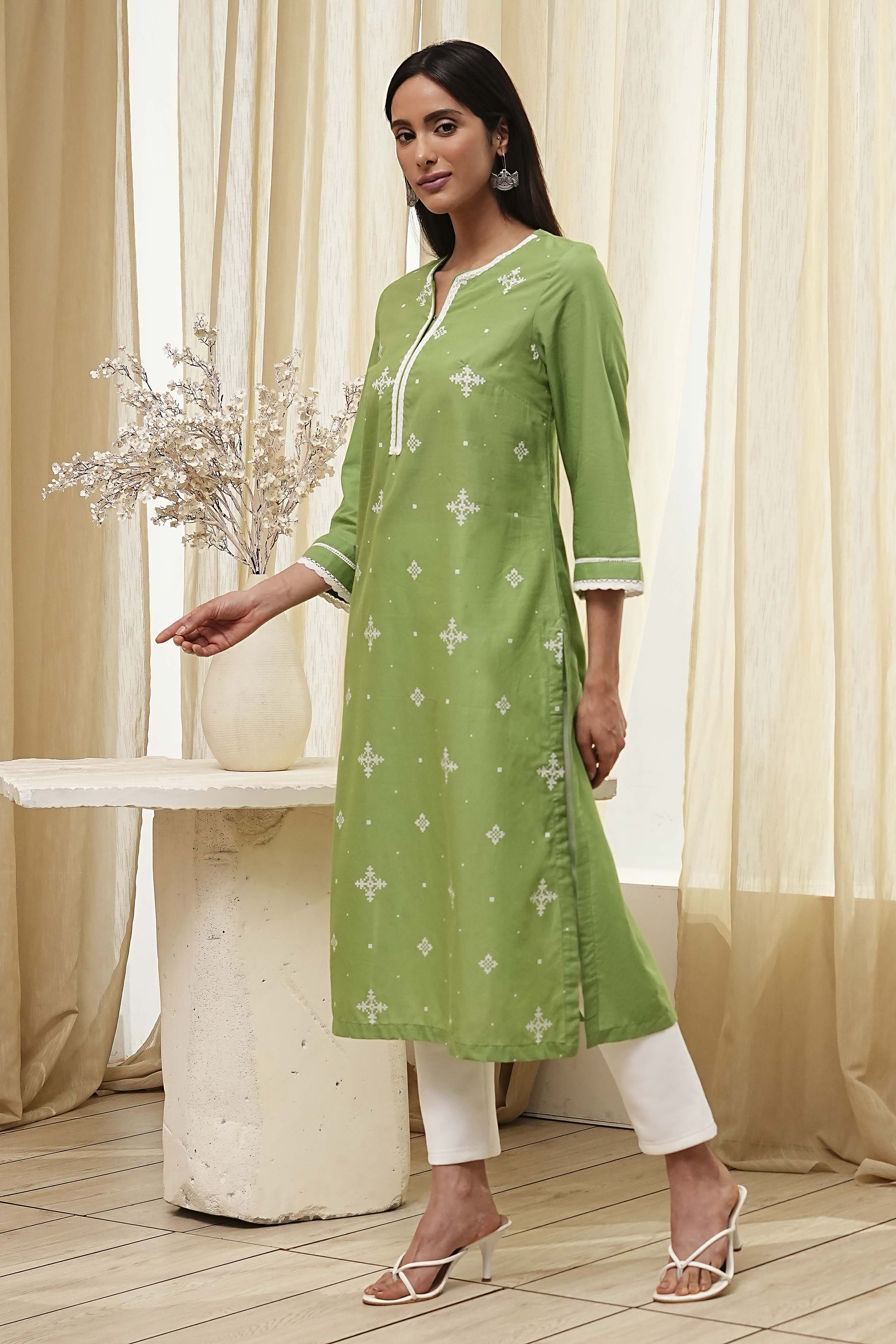 Light Pink Cotton Straight Kurta image number 2