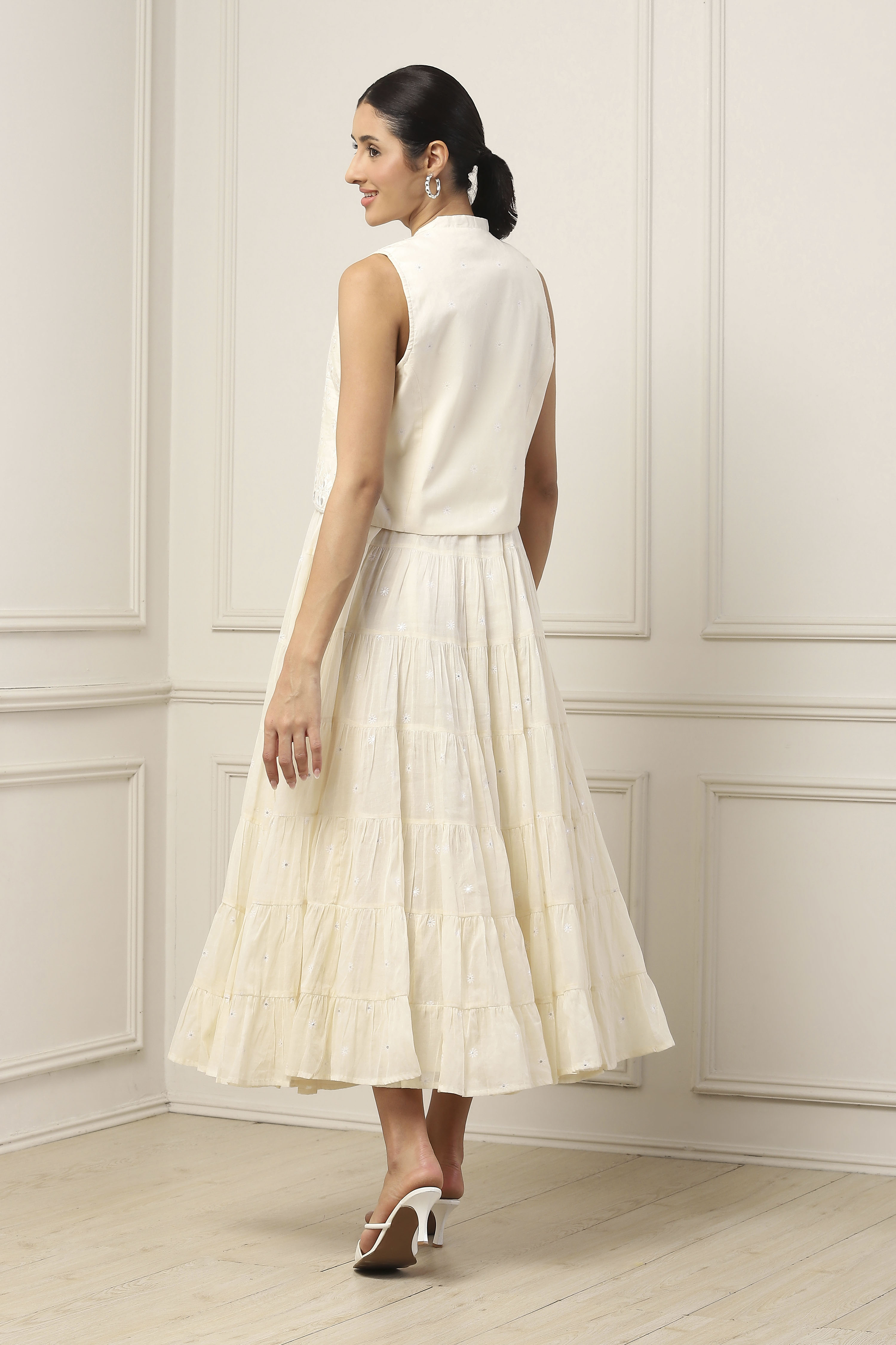 Yellow Cotton Tiered Dress image number 3