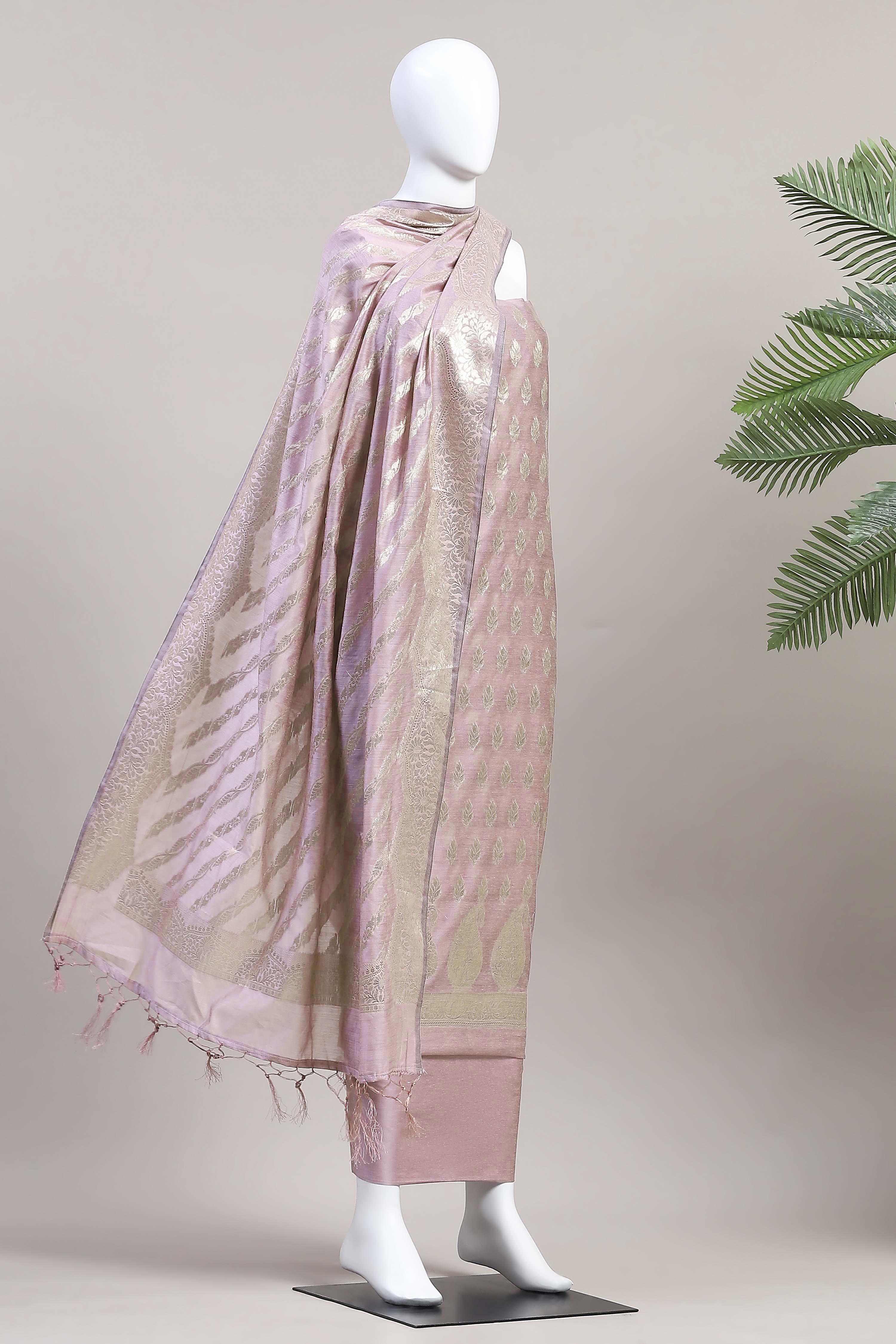 Grey Cotton Printed Embroidered Unstitched Suit Set image number 4