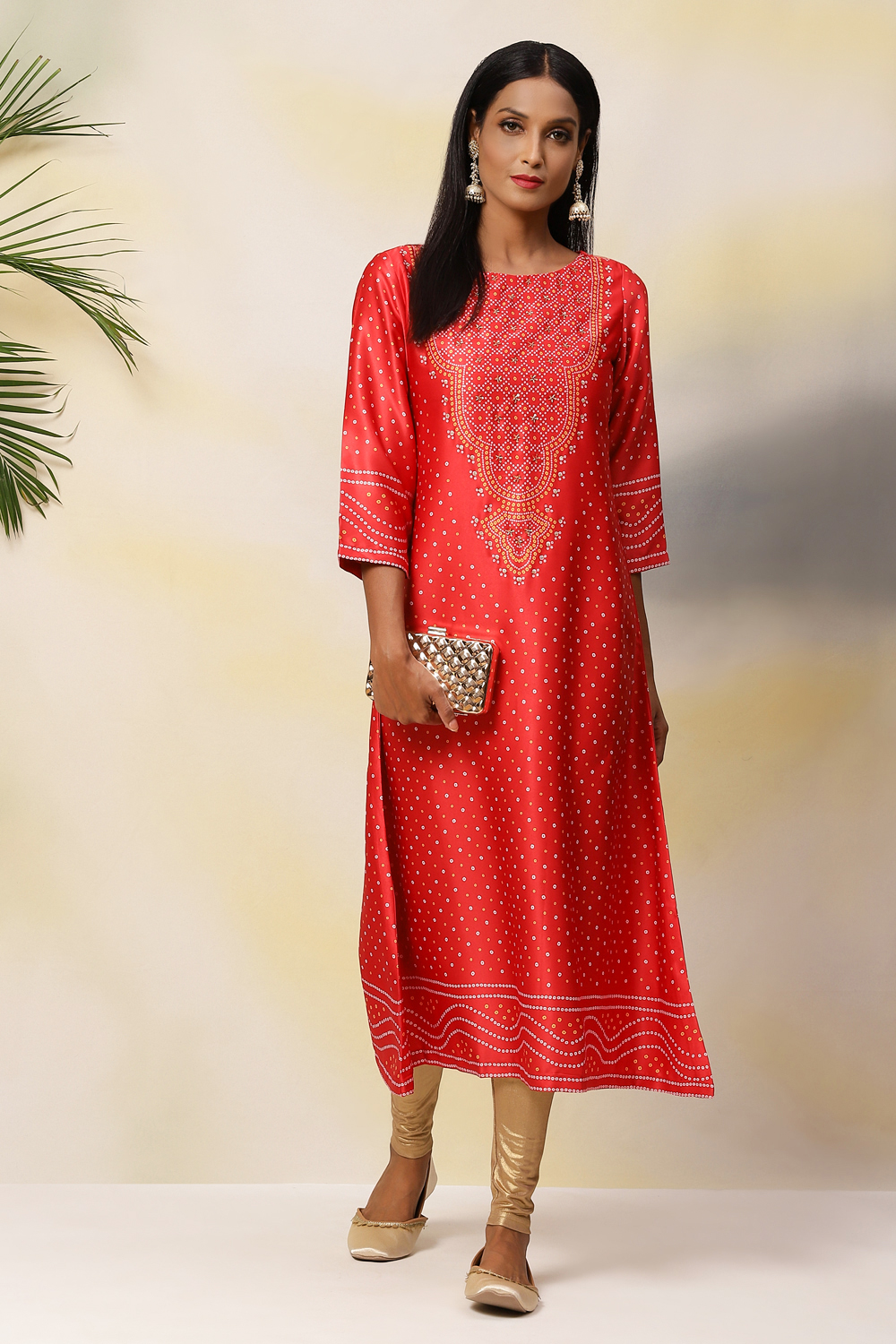 Red Anarkali Modal Printed Kurta image number 4