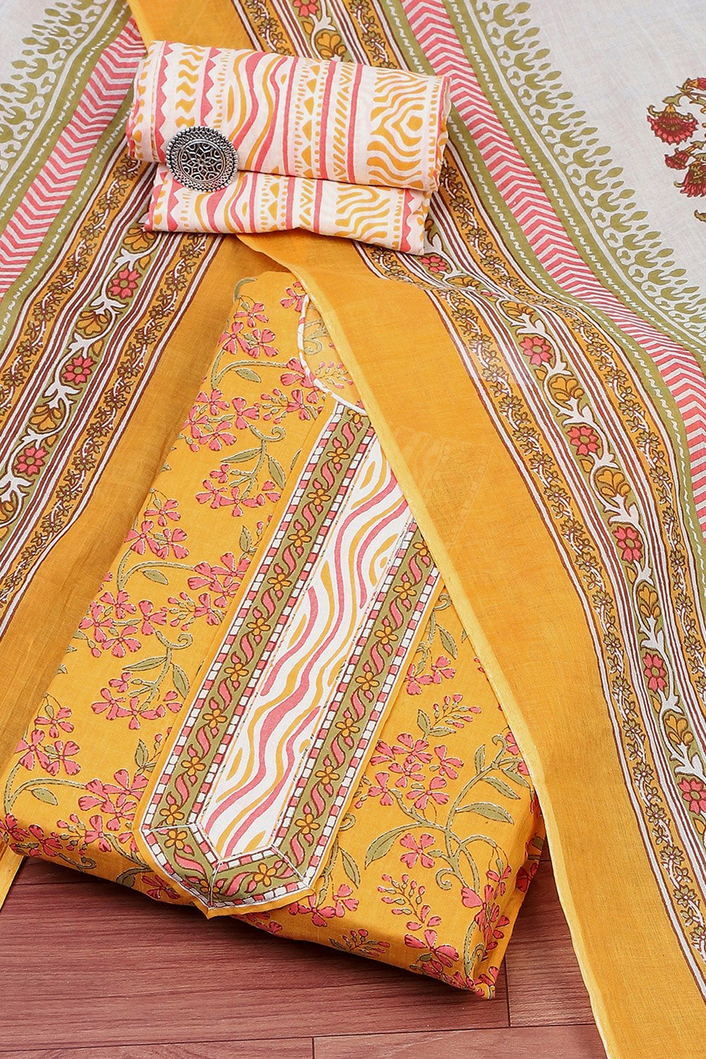 Royal Blue Cotton Screen Print Unstitched Suit Set image number 0