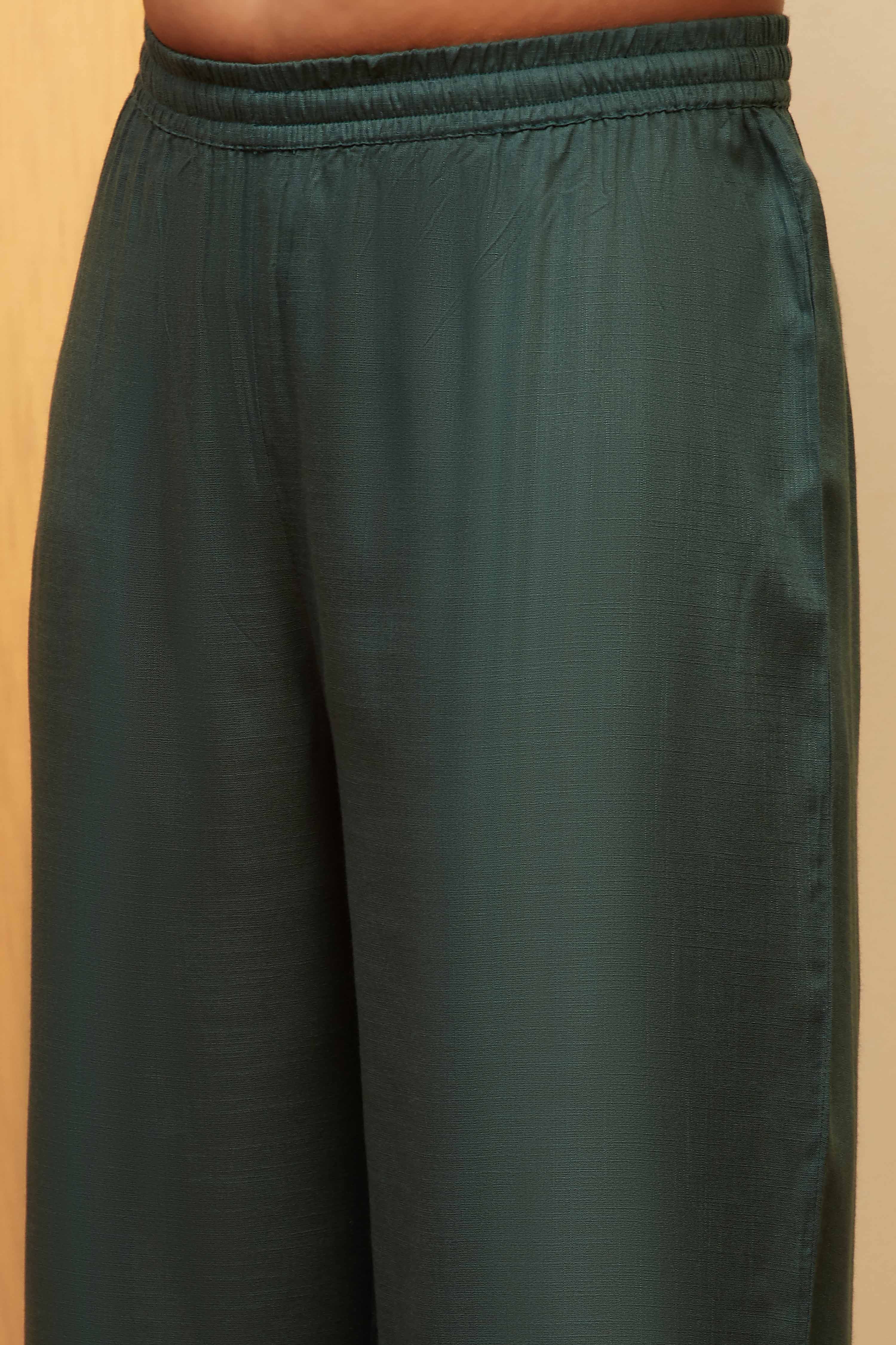 Teal Viscose Blend Printed Straight Kurta Set image number 2