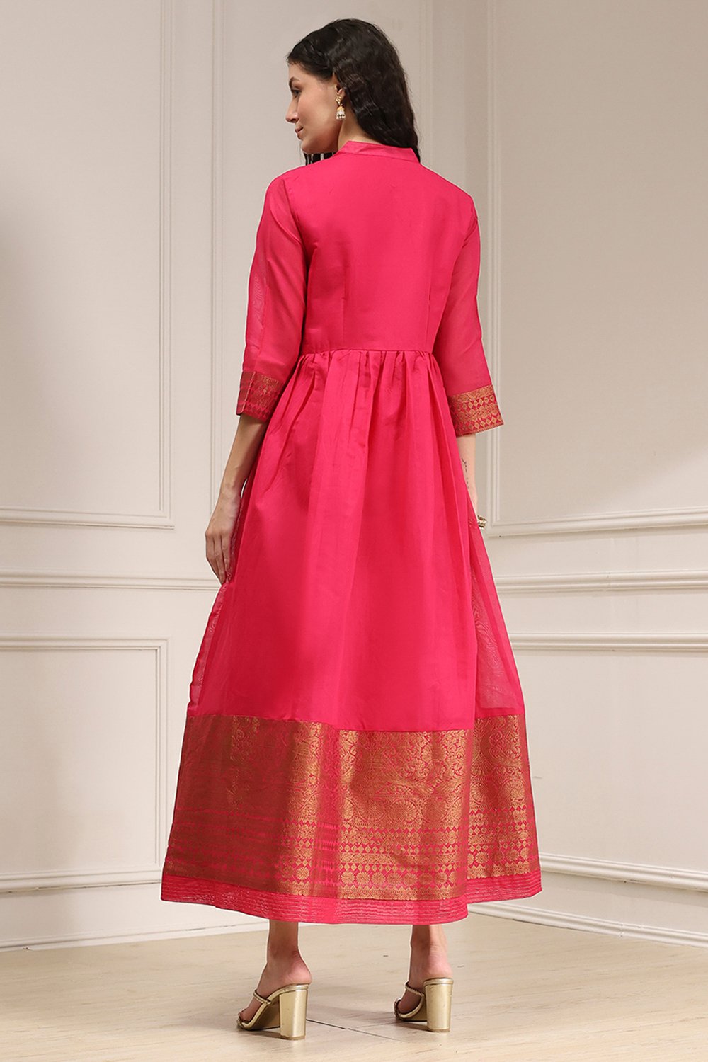 Green Yarn-Dyed Flared Kurta image number 3