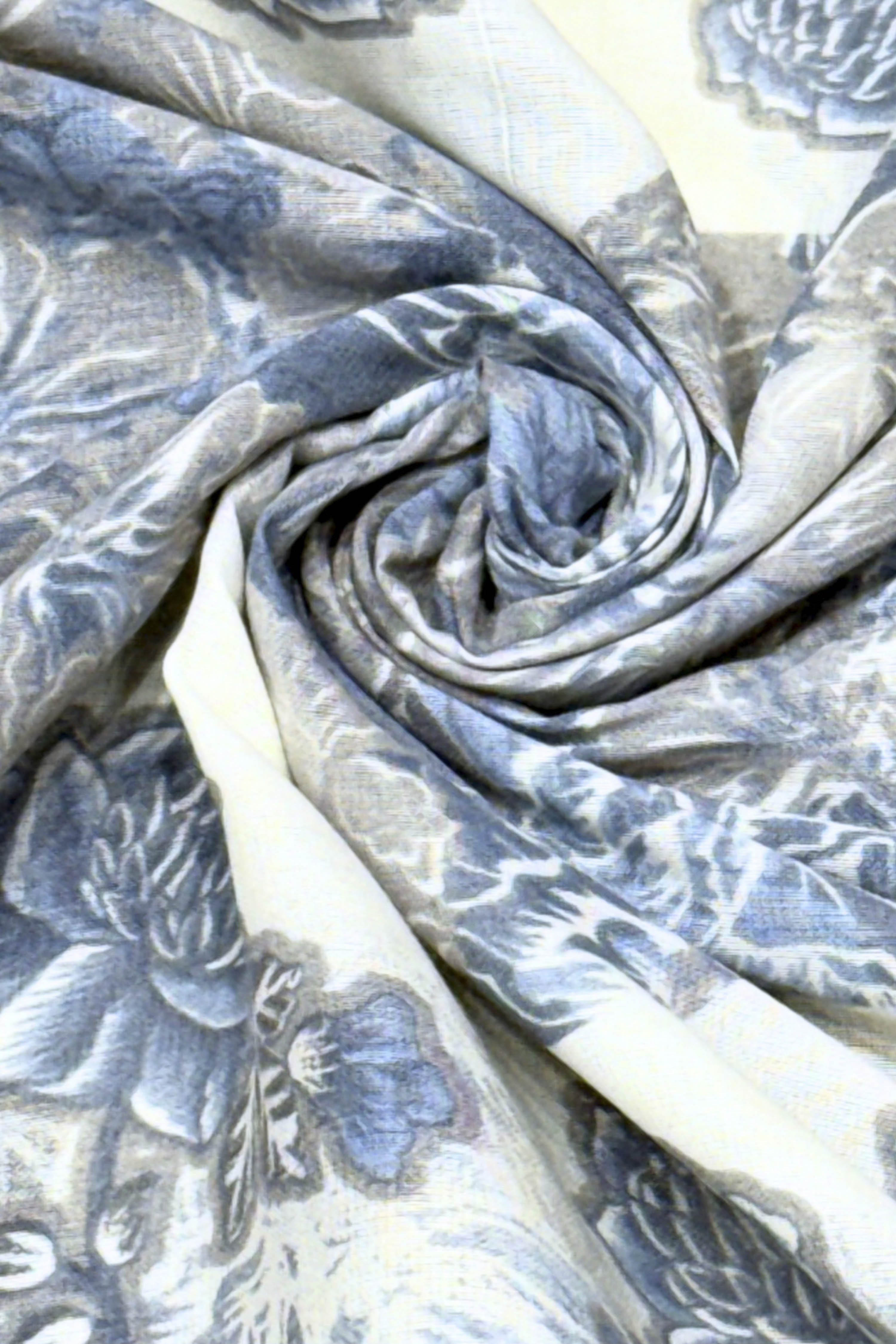 Grey Cotton Printed Unstitched Suit Set image number 2