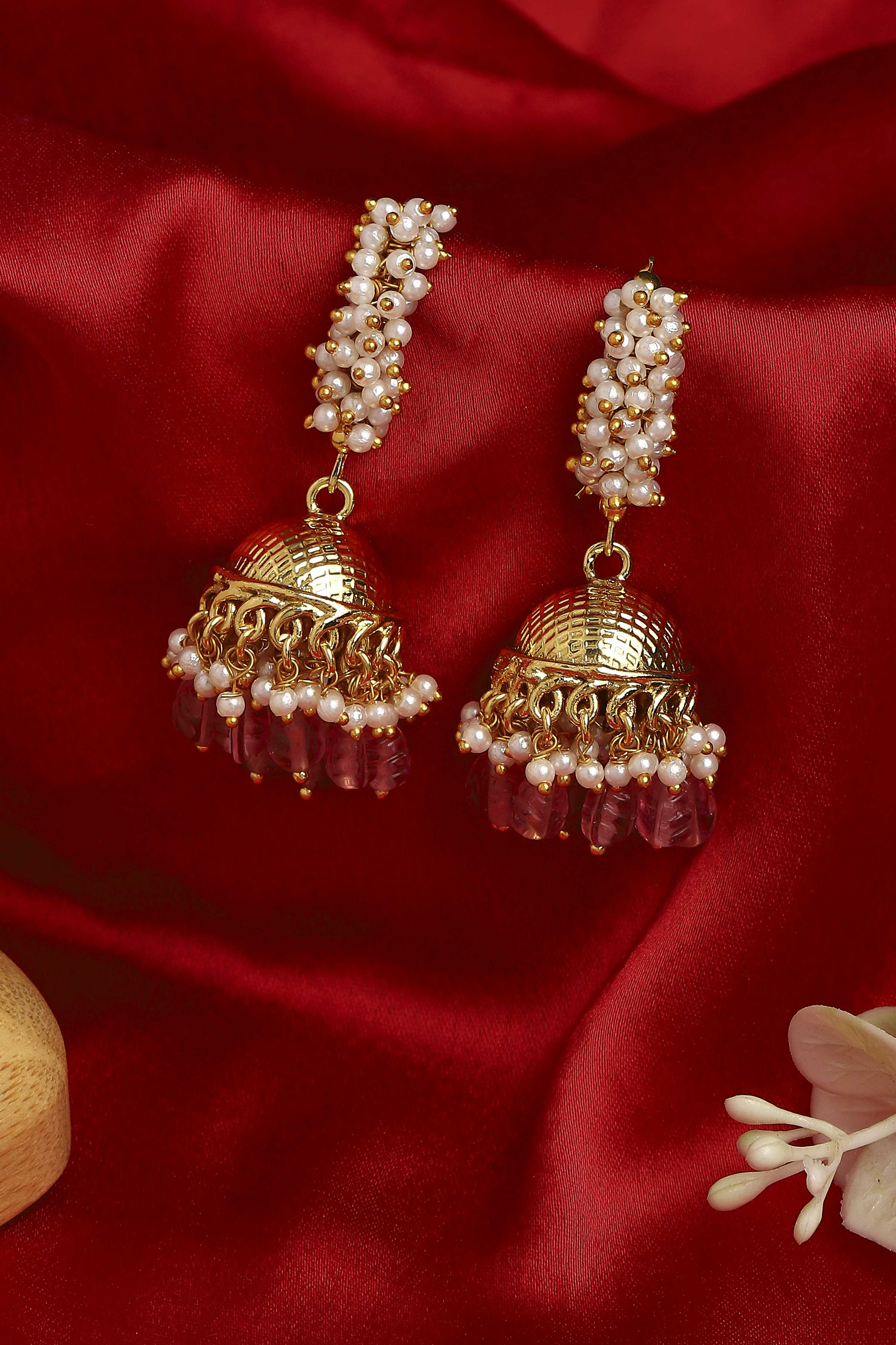 Dark Pink Brass Jhumka image number 2
