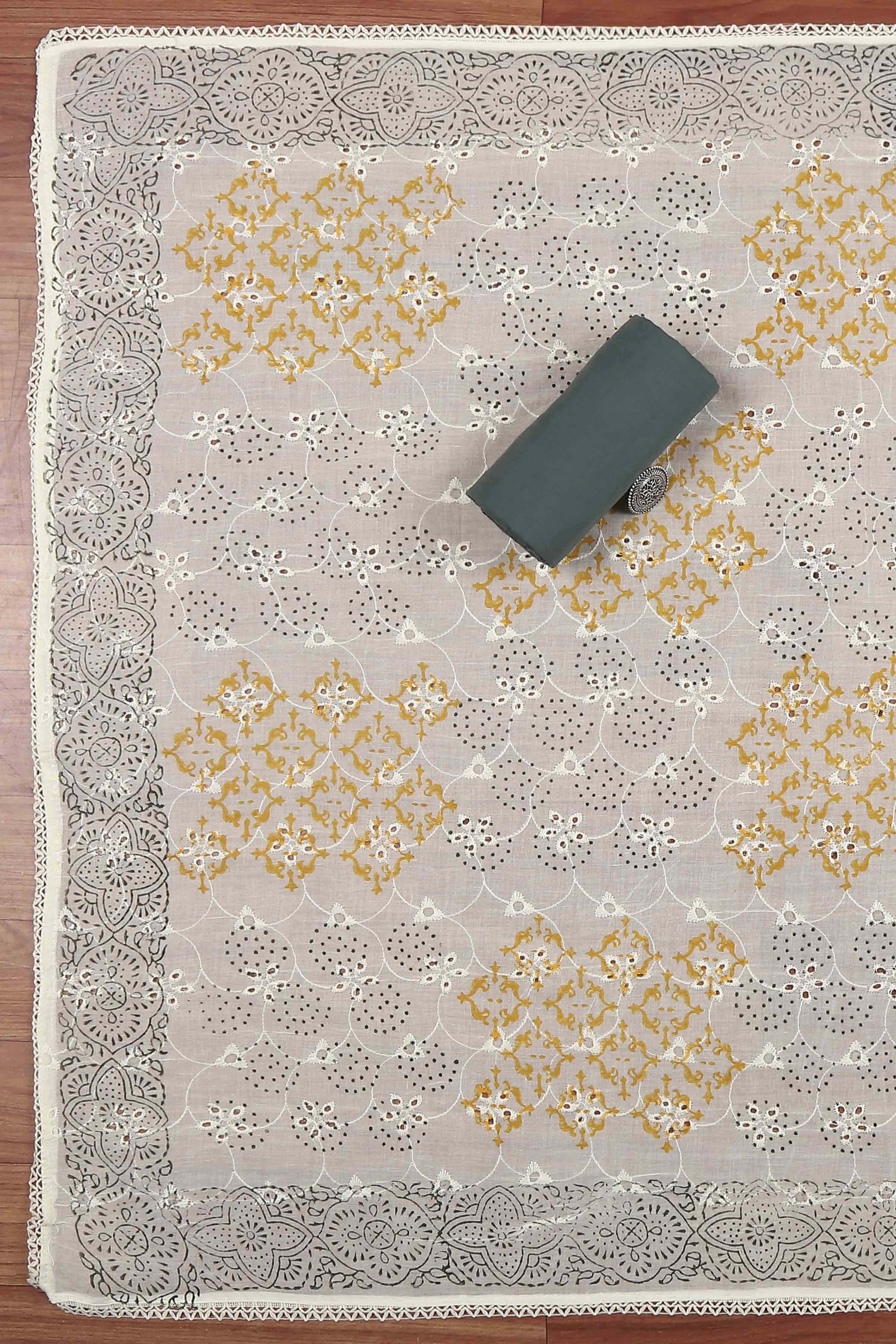 Fern Green Cotton Printed Embroidered Unstitched Suit Set image number 3