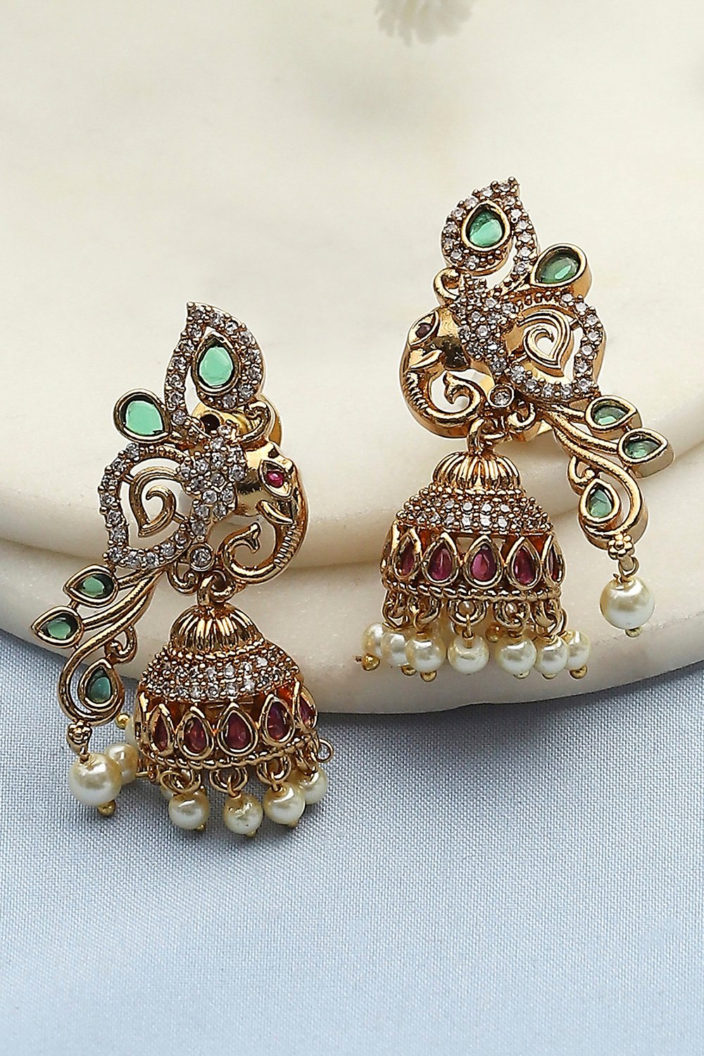 Gold Green Alloy Jhumka image number 0