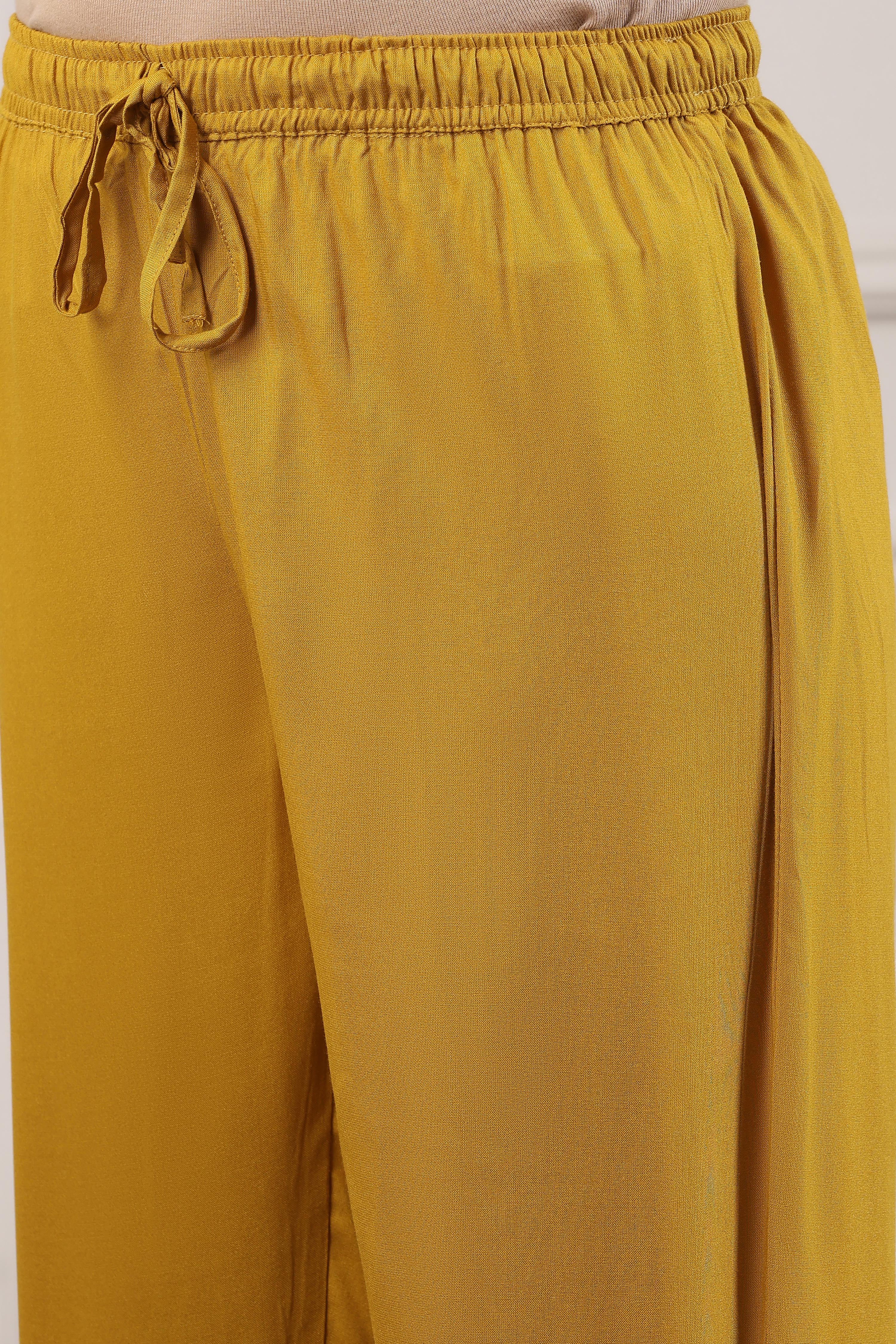Mustard Yellow Ethnic Motifs Straight Suit Set image number 2