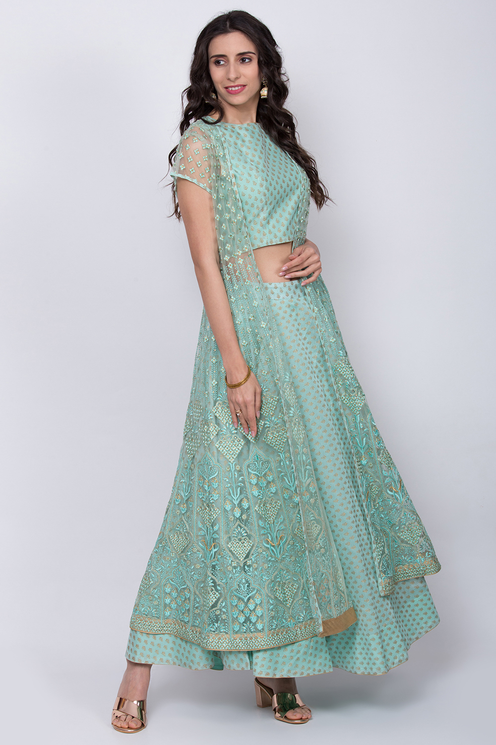 Sea Green Chanderi Fusion Wear Set image number 4