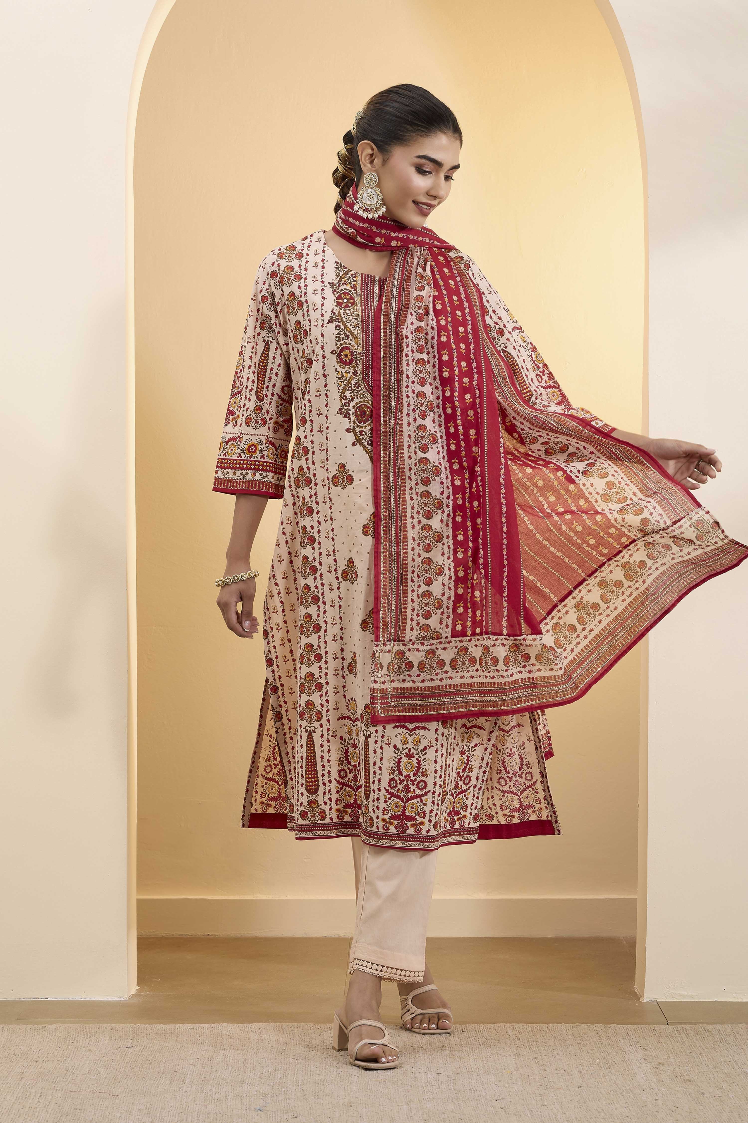Beige Cotton Straight Kurta image number 6