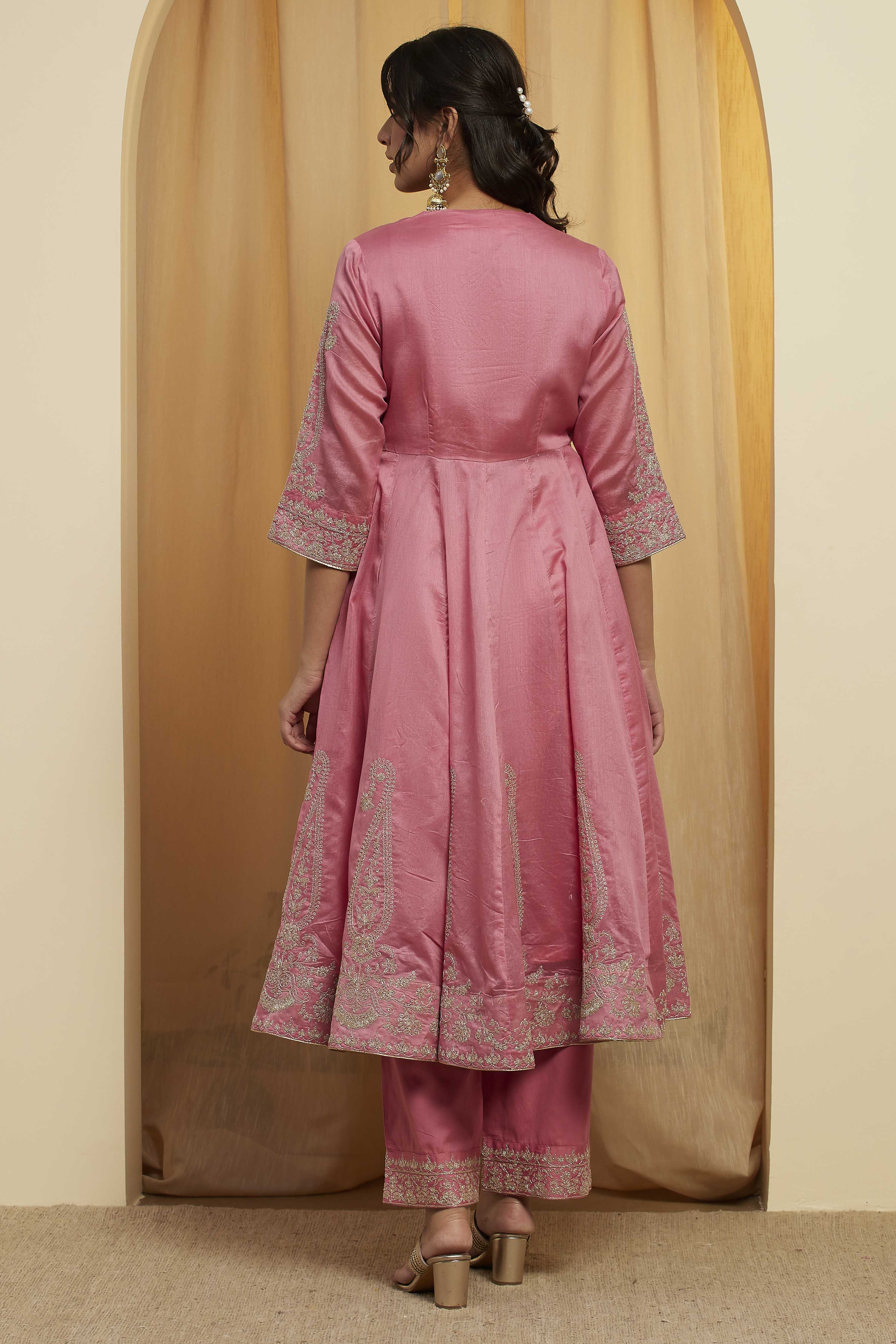 Pink Cotton Silk Anarkali Suit Set image number 5
