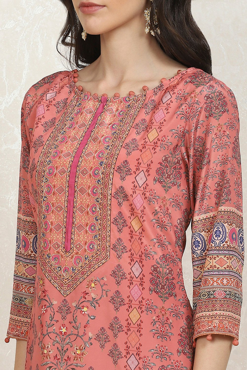 Pink Crepe Printed Unstitched Suit Set image number 2