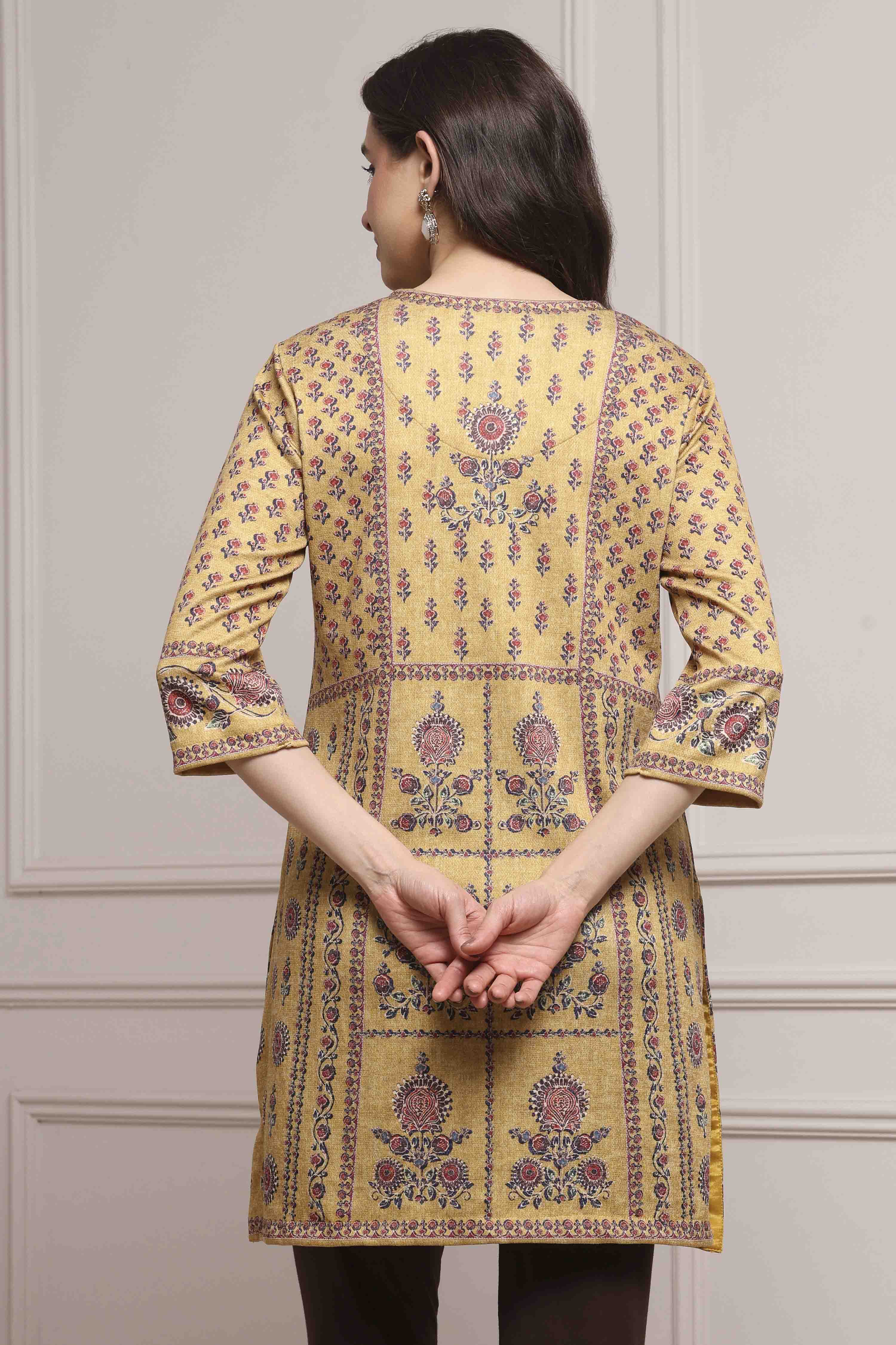 Brown Blended Printed Kurta image number 3
