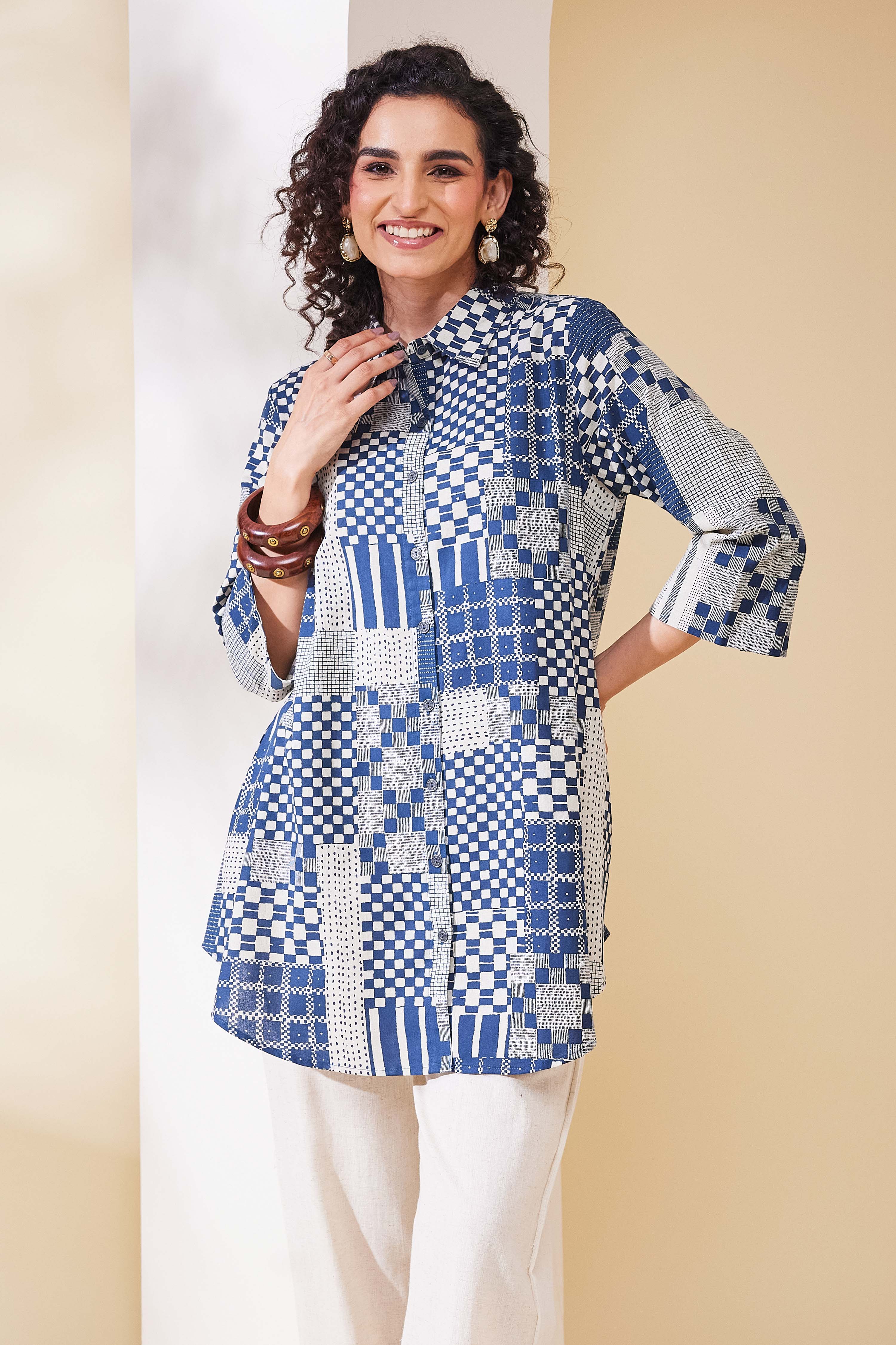 Mustard Cotton A Line Kurta image number 5