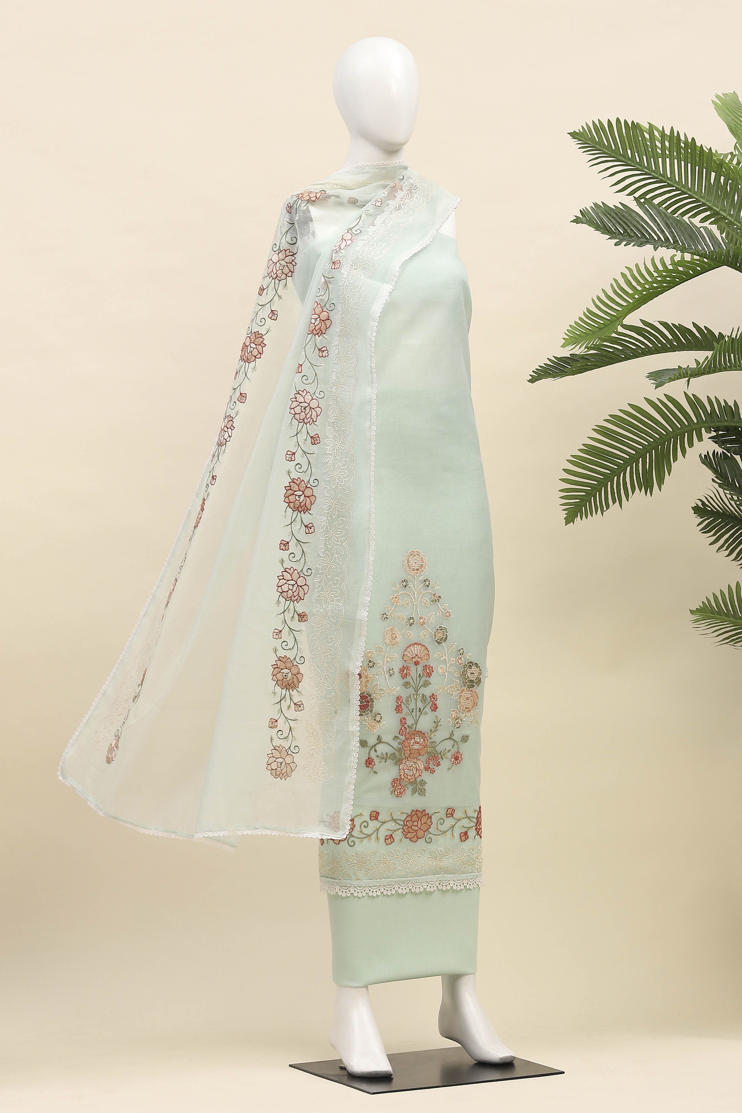 Pink Supernet Unstitched Suit Set image number 4