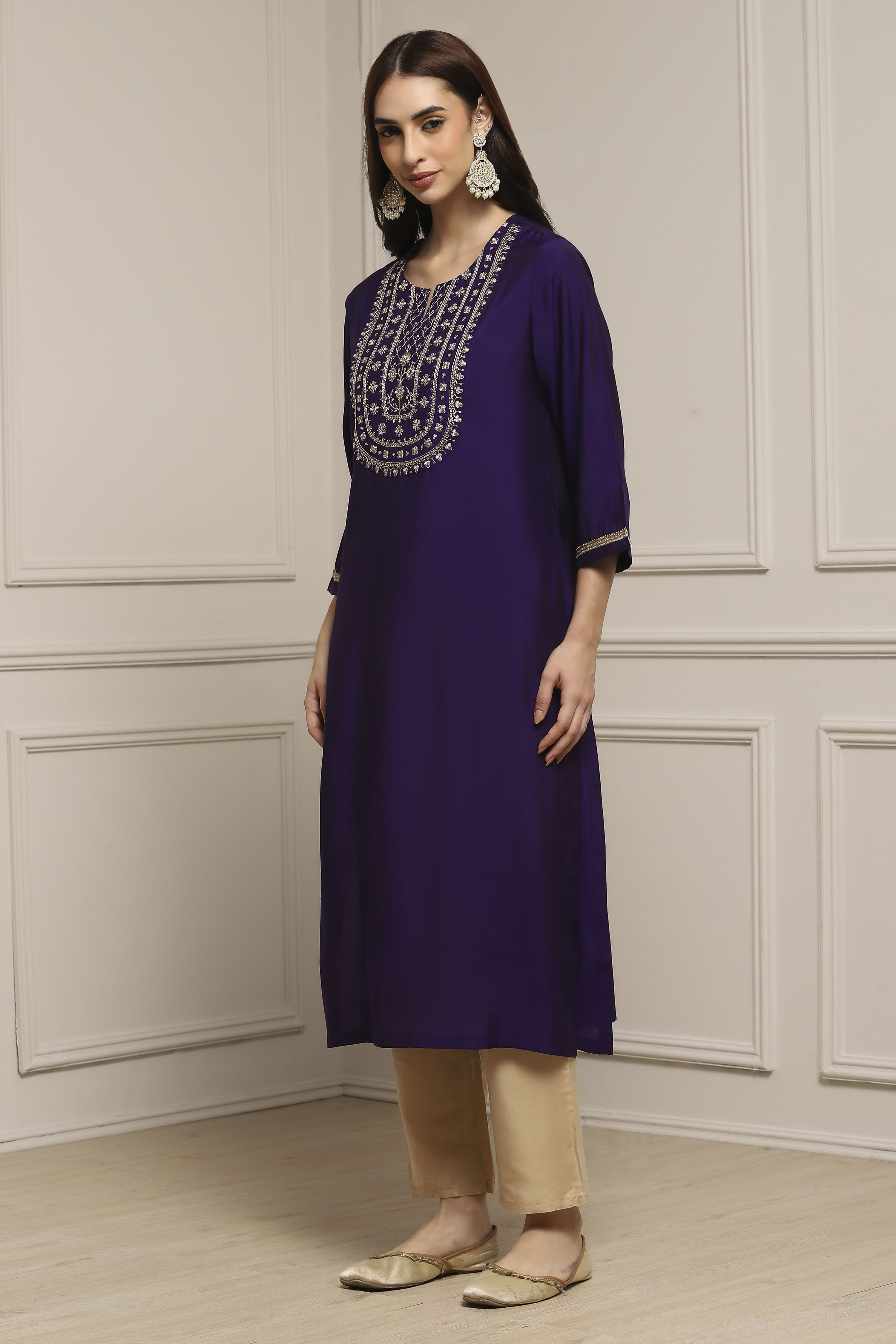 Purple Viscose Blend Straight Kurta image number 2