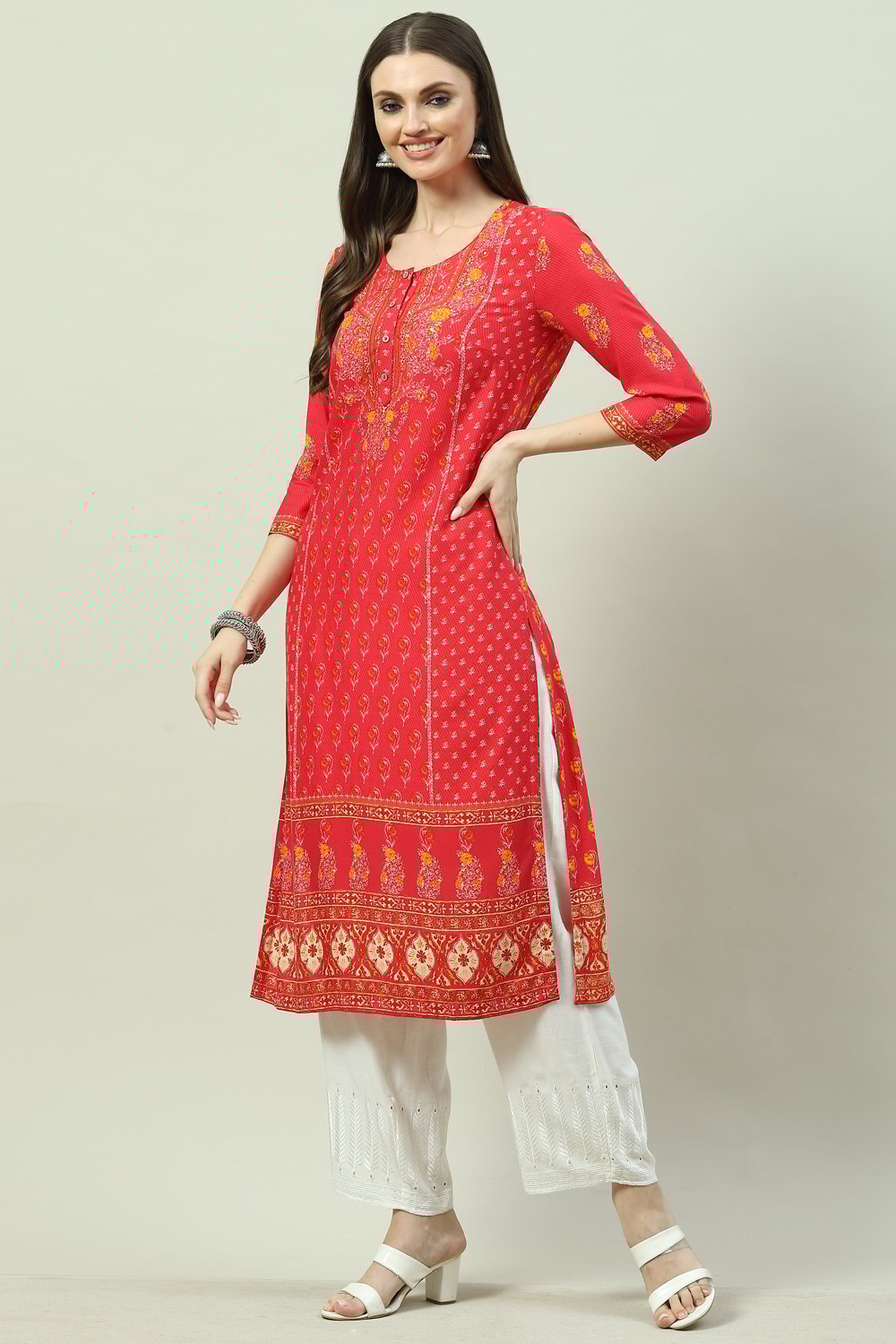 Mustard LIVA Straight Printed Kurta image number 0