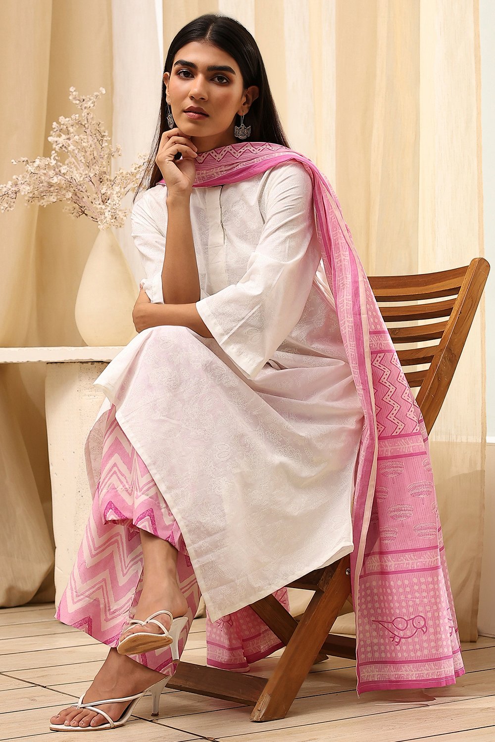 Blue Cotton Straight Suit Set image number 0