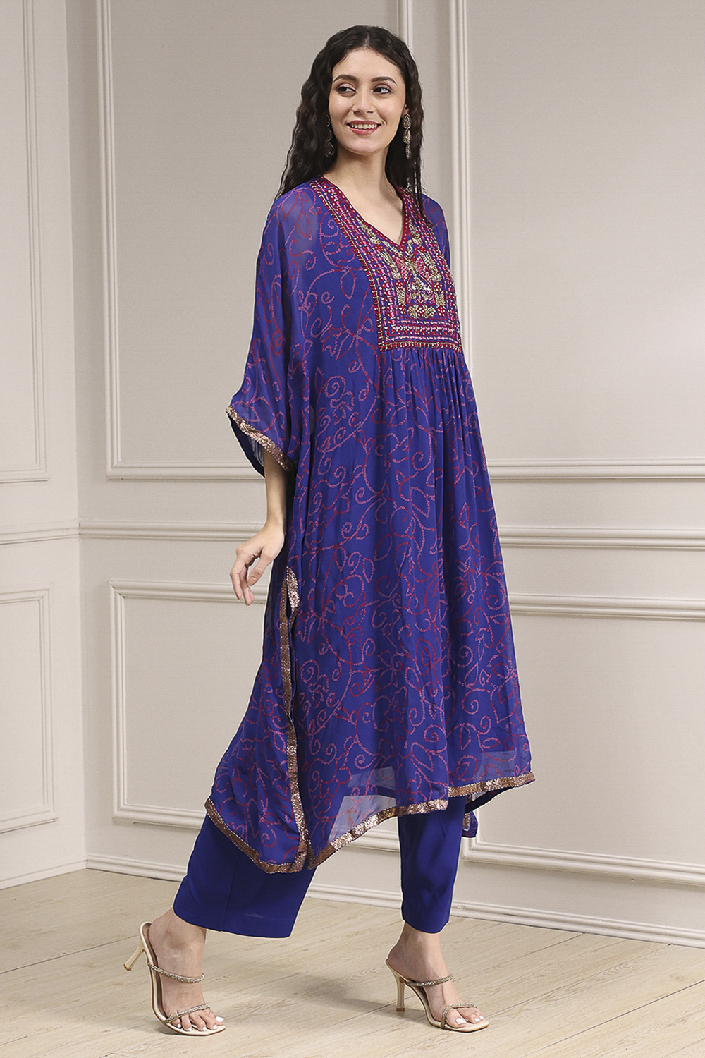 Red Printed Kaftan Style Kurta Set image number 5
