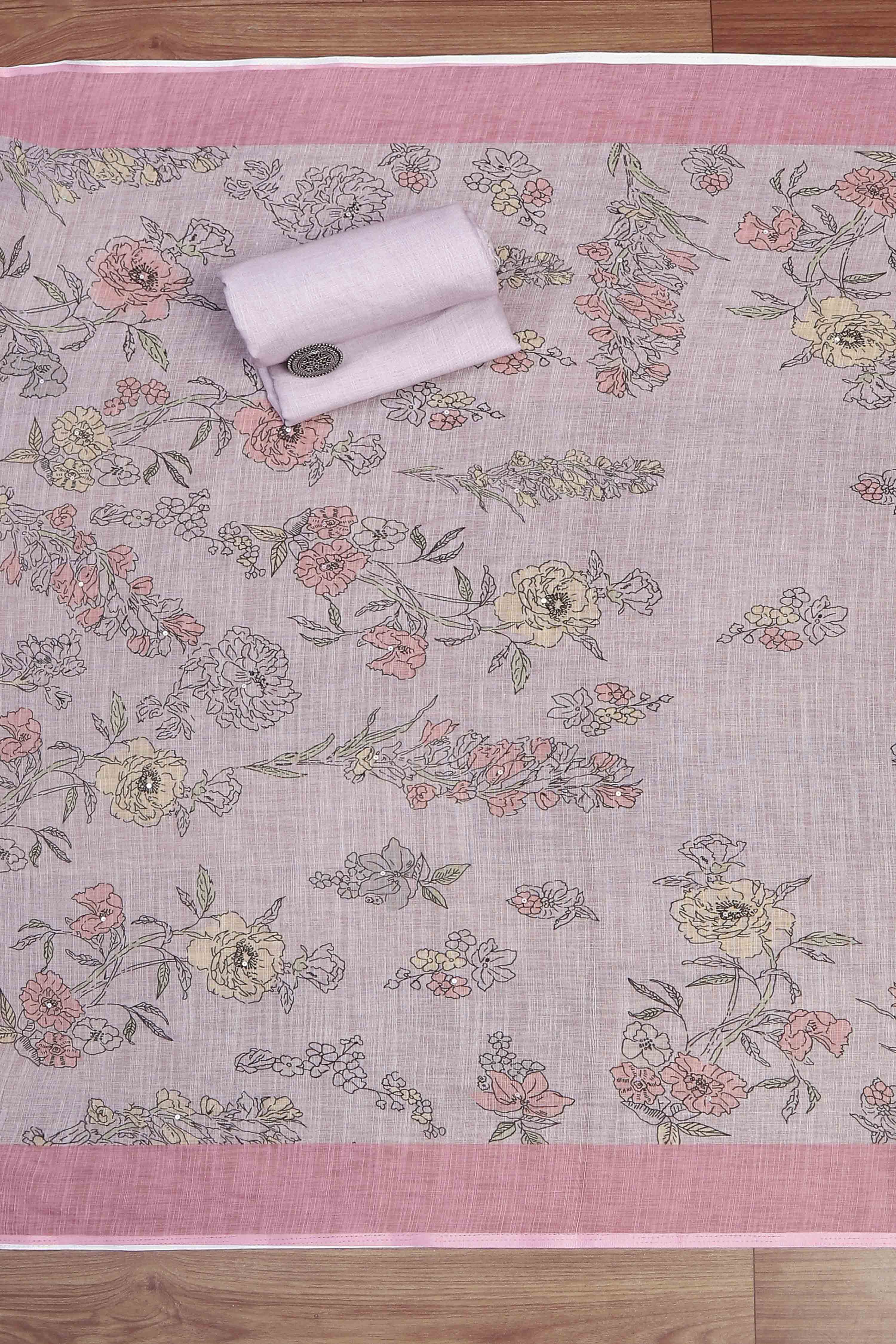Pink Linen Unstitched Suit Set image number 3