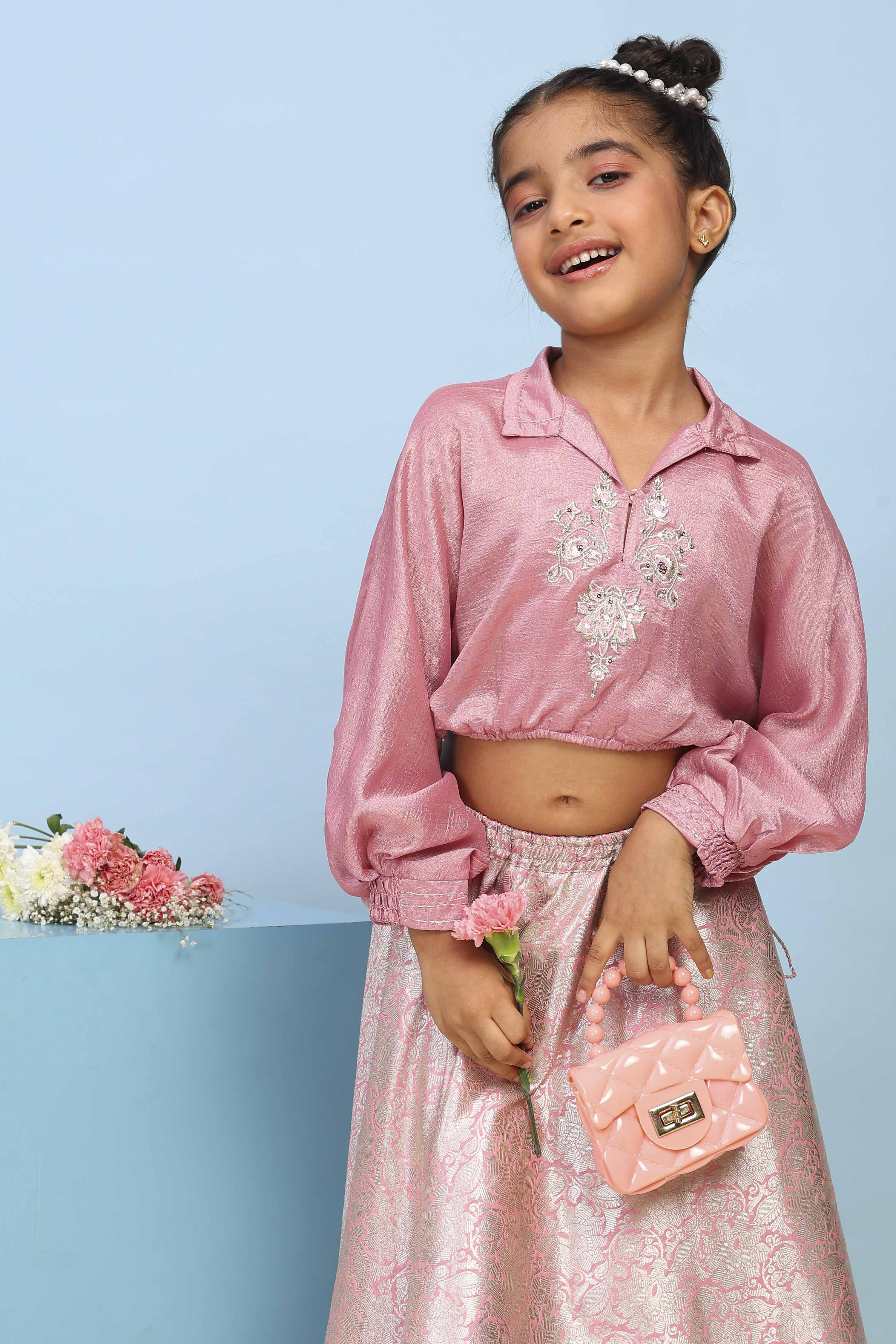 Lilac Polyester Flared Lehenga Set image number 7