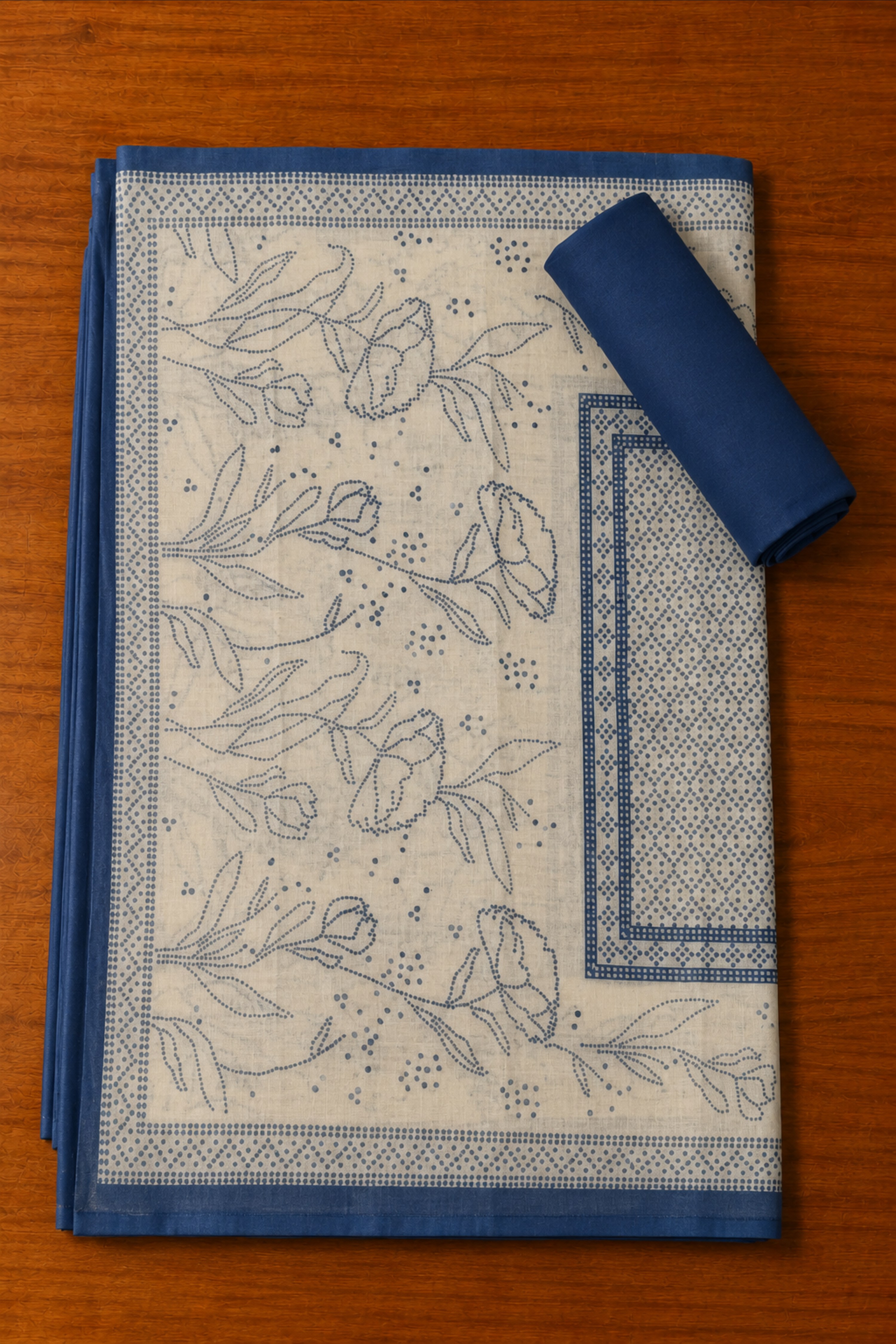 Blue Linen Modern Print With Work Unstitched Suit Set image number 3