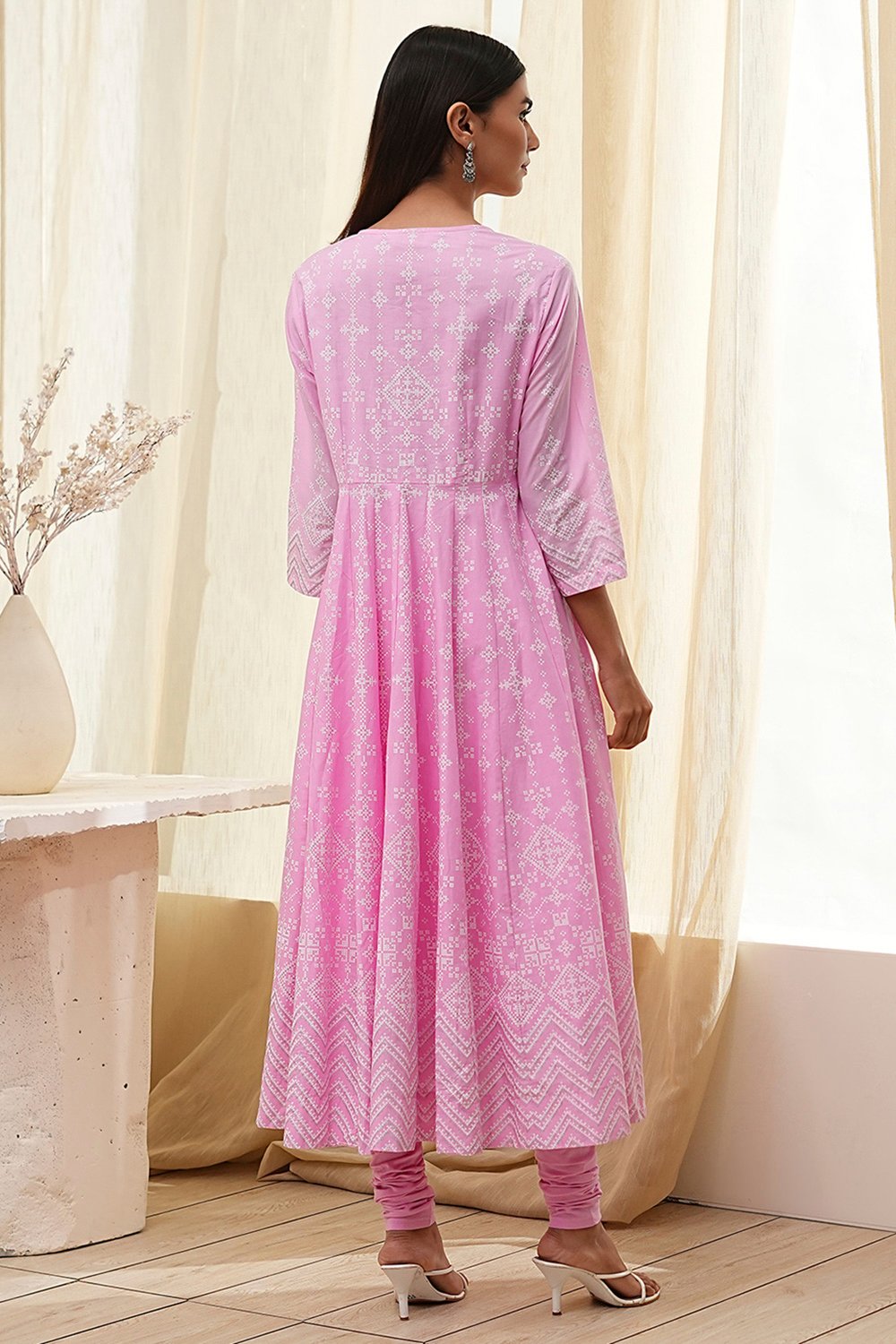 Pink Cotton Anarkali Suit Set image number 4