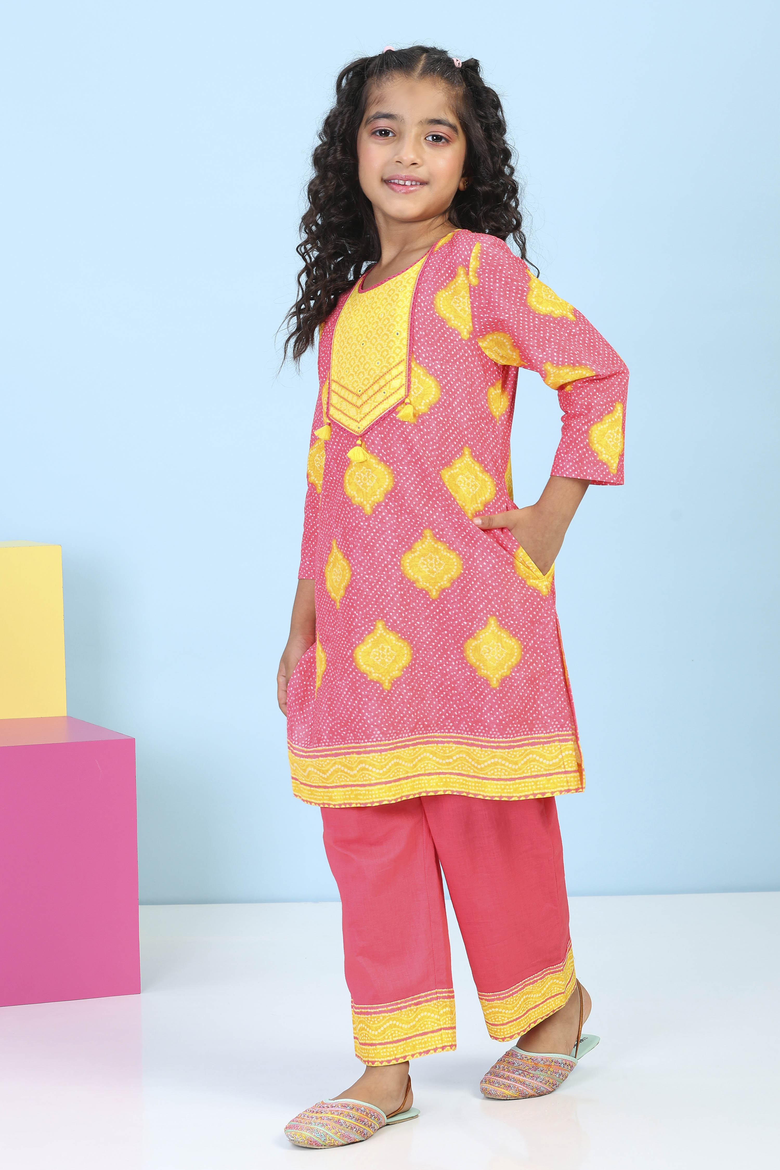 Pink Cotton Printed Straight Suit Set image number 3