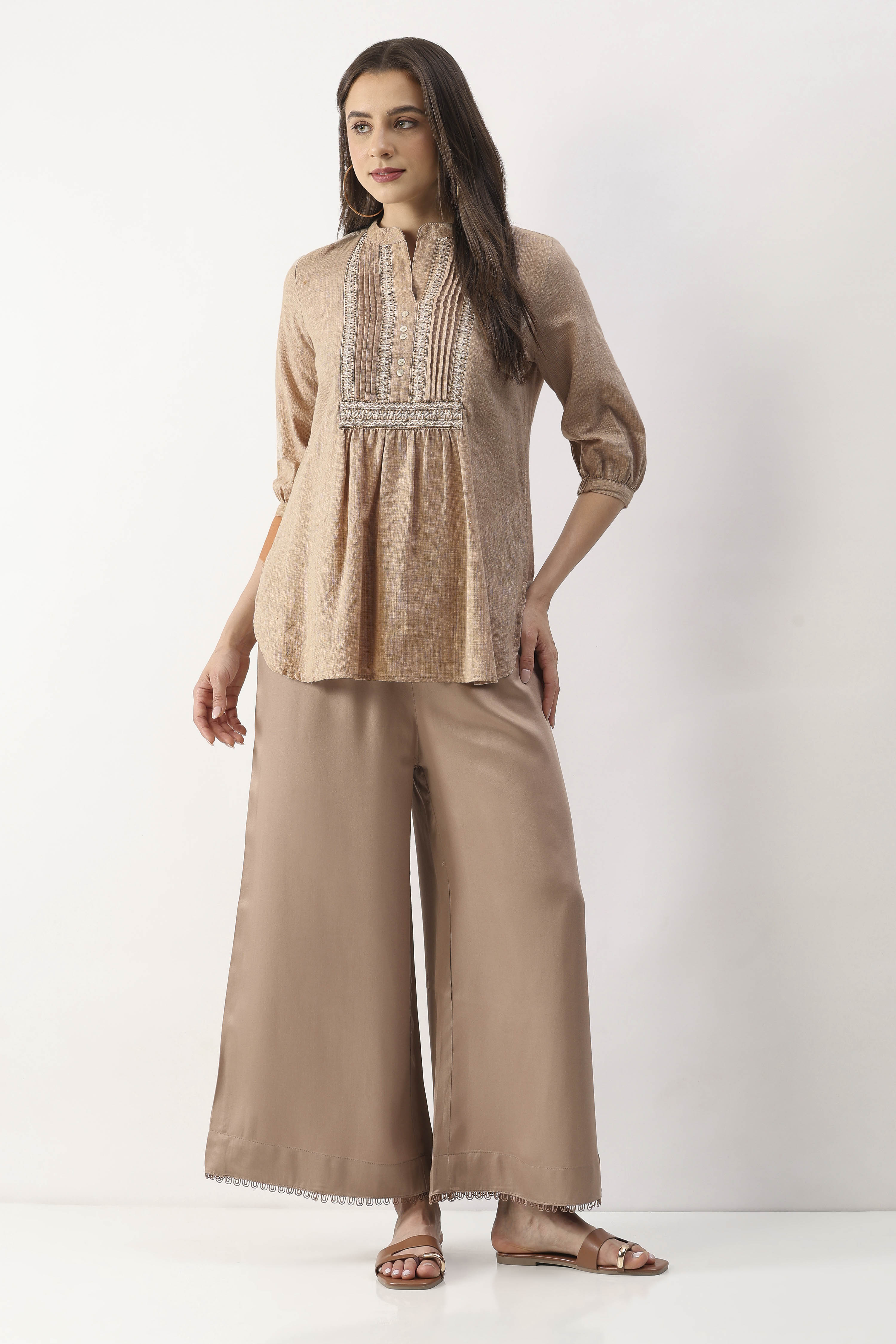 Blush Pink Viscose Rayon Flared Palazzo image number 0