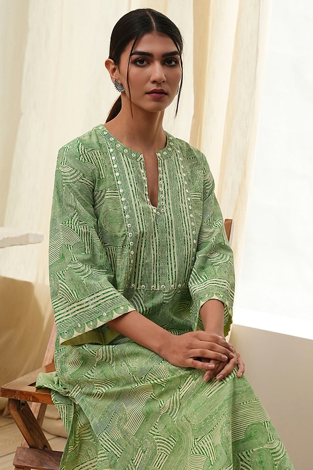 Green Pure Cotton Printed Straight Kurta image number 0