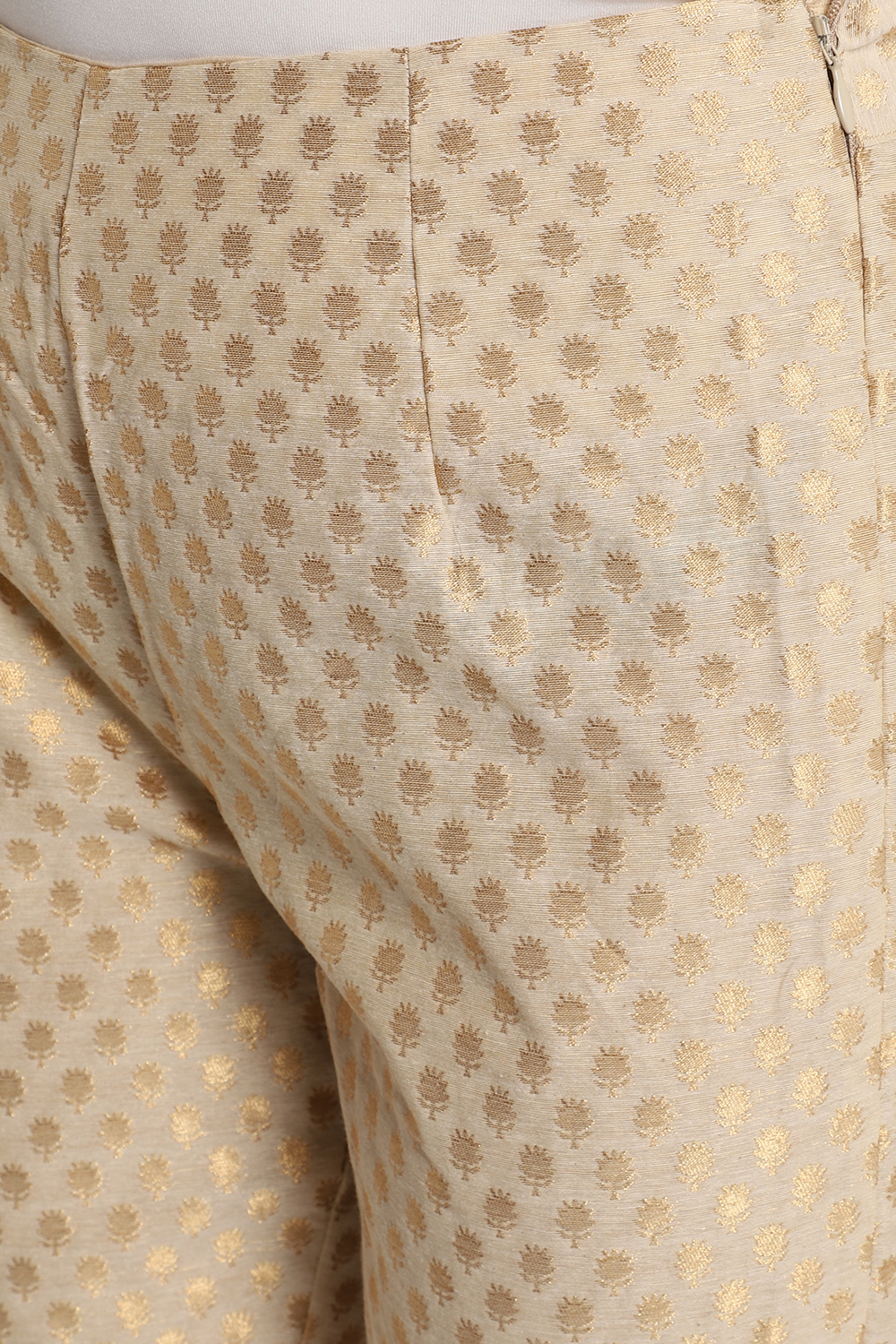 Beige Poly Metallic Cotton Pants image number 1