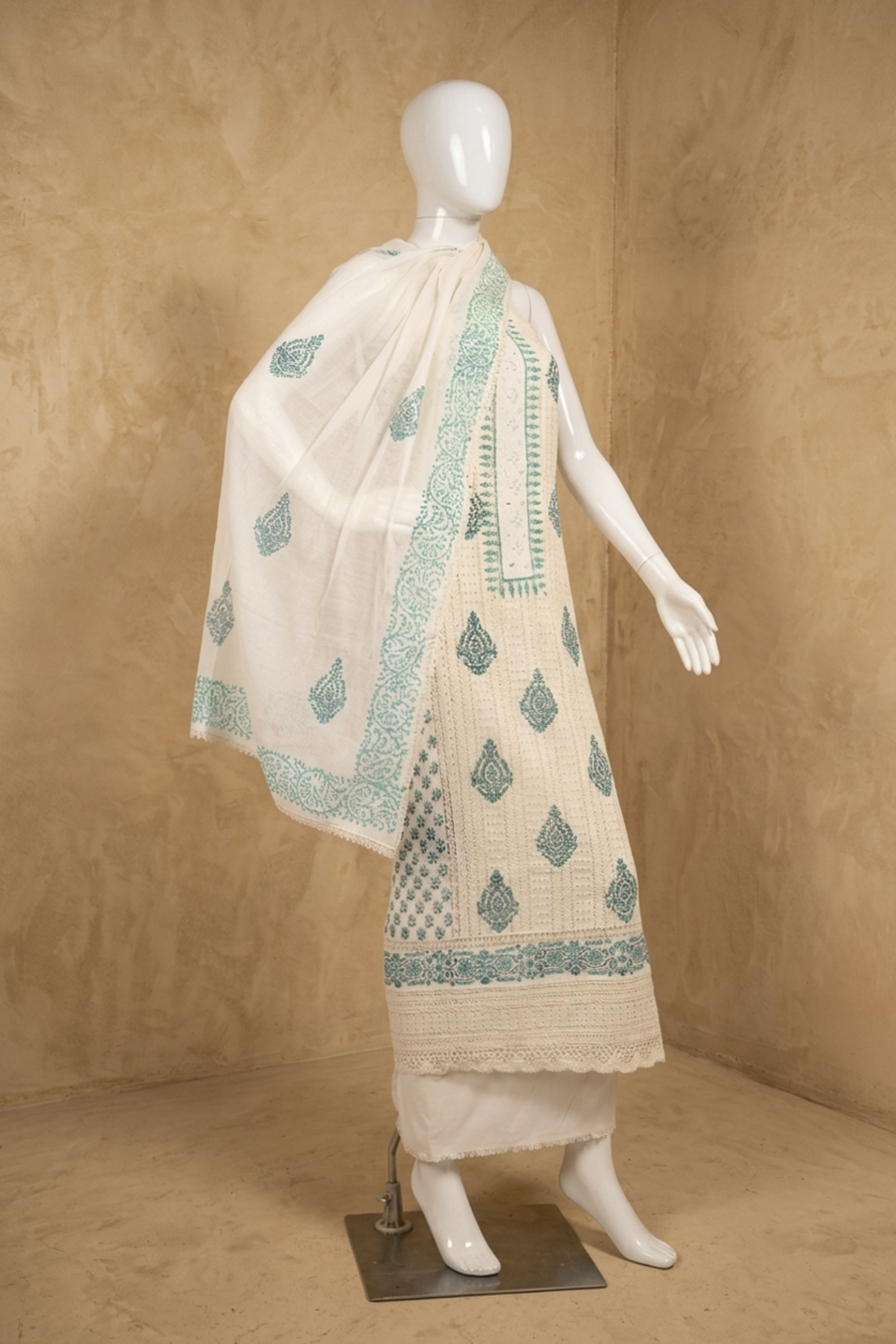 Pink Cotton Viscose Printed Unstitched Suit Set image number 4