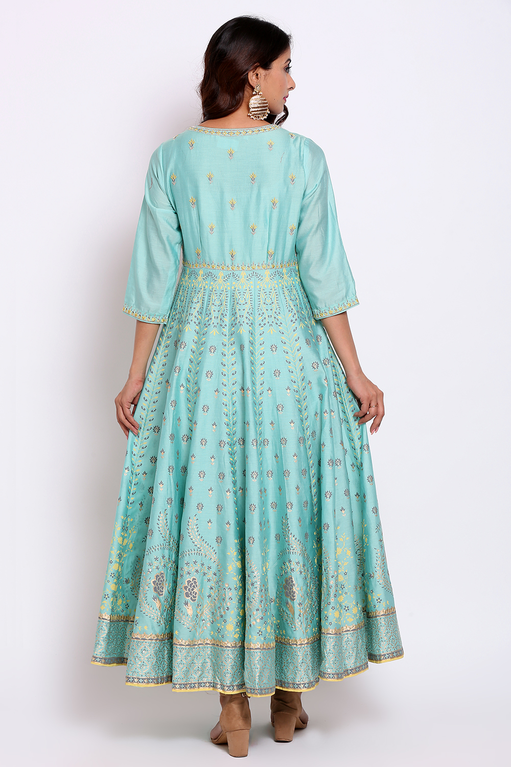 Sky Blue Cotton Silk Anarkali Kurta Churidar Suit Set image number 5