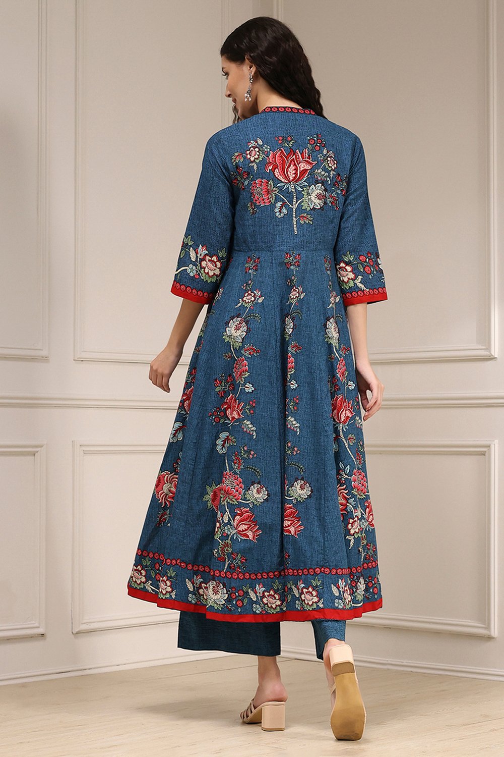 Blue Cotton Printed Anarkali Suit Set image number 4
