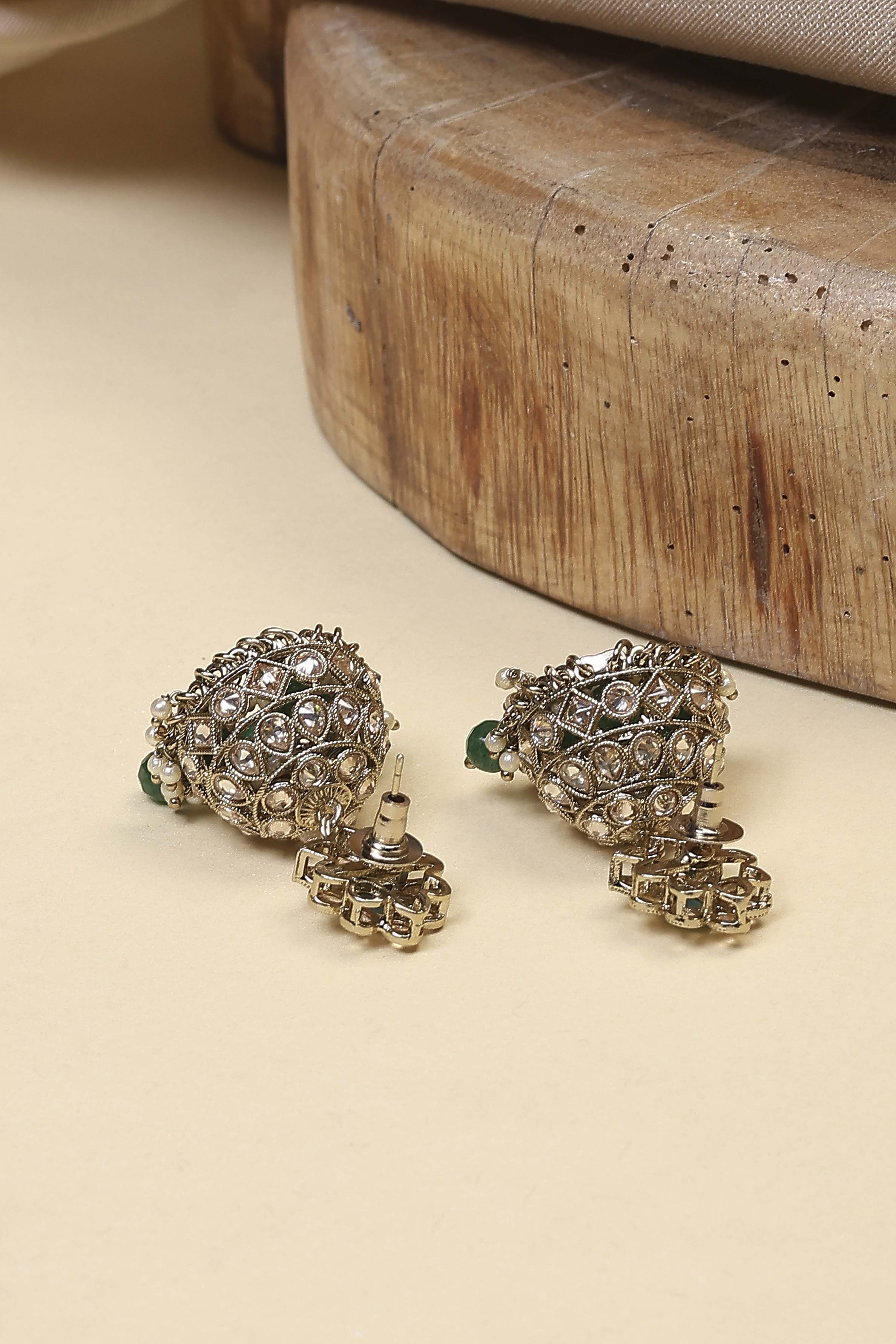 Green Brass Jhumka image number 2