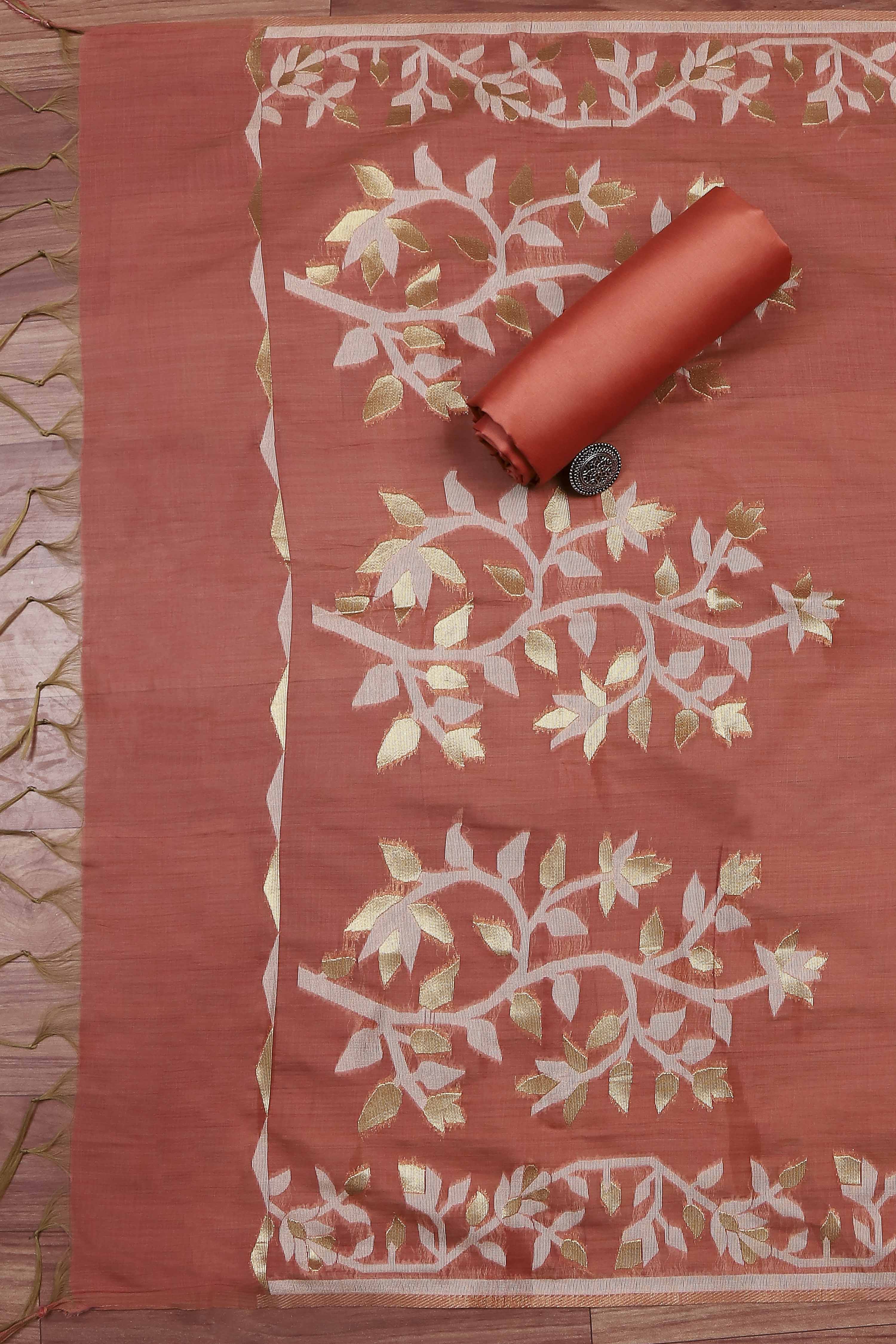 Green Cotton Jamdani Unstitched Suit Set image number 3